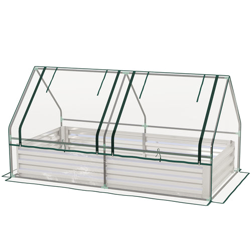 6' x 3' Metal Planter Box with Cover, Raised Garden Bed with Mini Greenhouse for Herbs, Vegetables, Clear and Silver