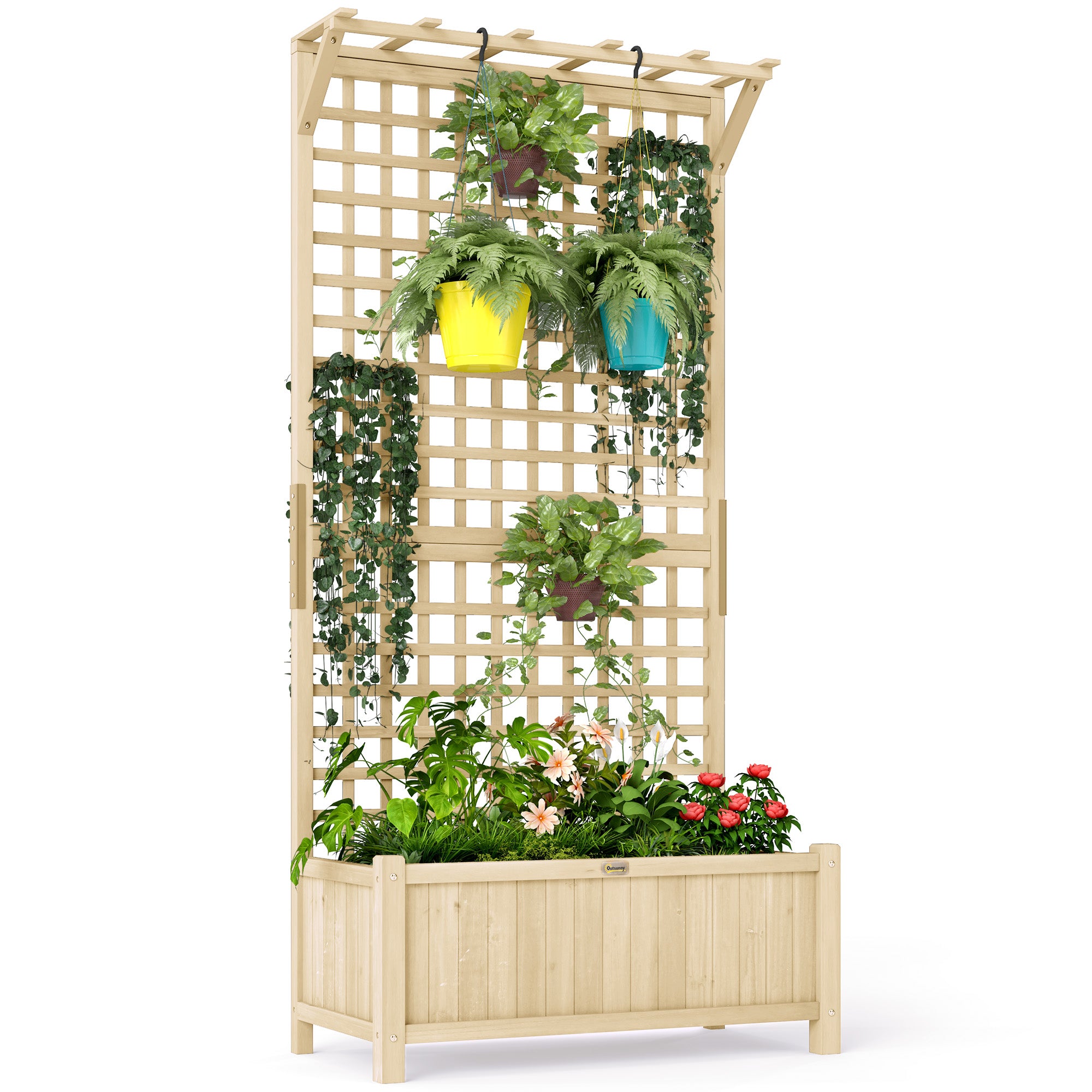 Wood Planter with Trellis for Vine Climbing, Raised Garden Bed, Privacy Screen for Backyard, Patio, Deck, Natural Wood Raised Garden Beds at Gallery Canada