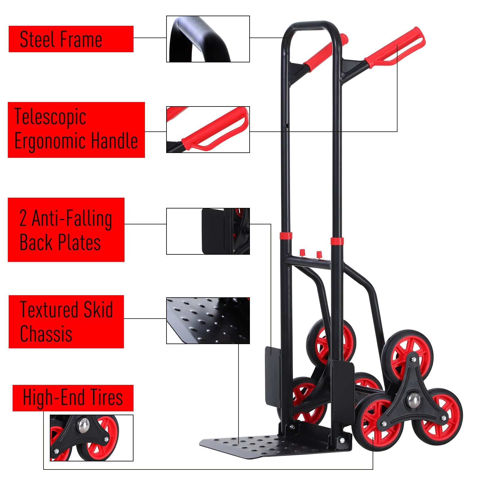 6-Wheels Stair Climber Trolley Cart Hand Truck and Dolly Foldable Steel Load Cart, 264lbs Capacity Folding Hand Trucks   at Gallery Canada