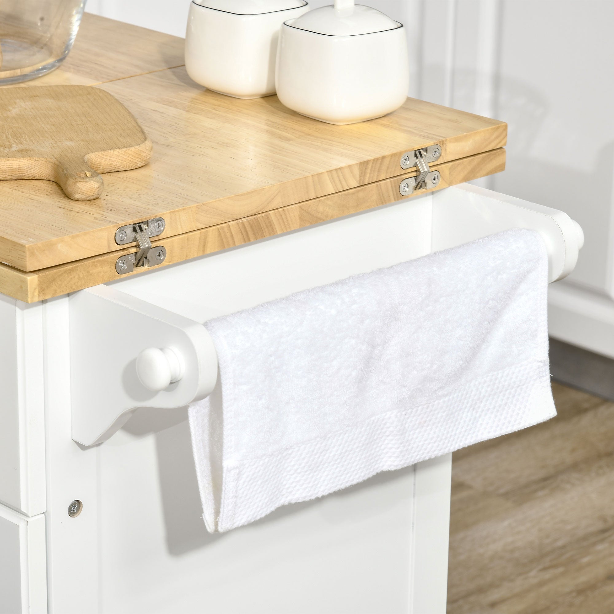 Kitchen Island Cart on Wheels with Extended Counter Drawer Cabinet Towel Racks Kitchen Islands & Kitchen Carts at Gallery Canada