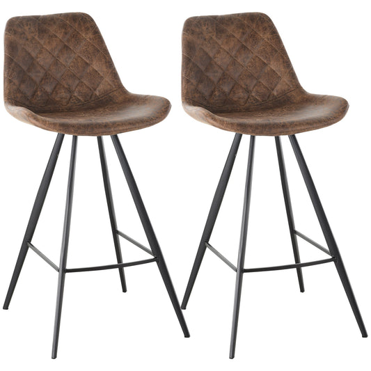 Counter Height Bar Stools Set of 2, Microfiber Cloth Bar Chairs with Metal Leg, Padded Seat, Counter Stools for Kitchen Island, Brown - Gallery Canada