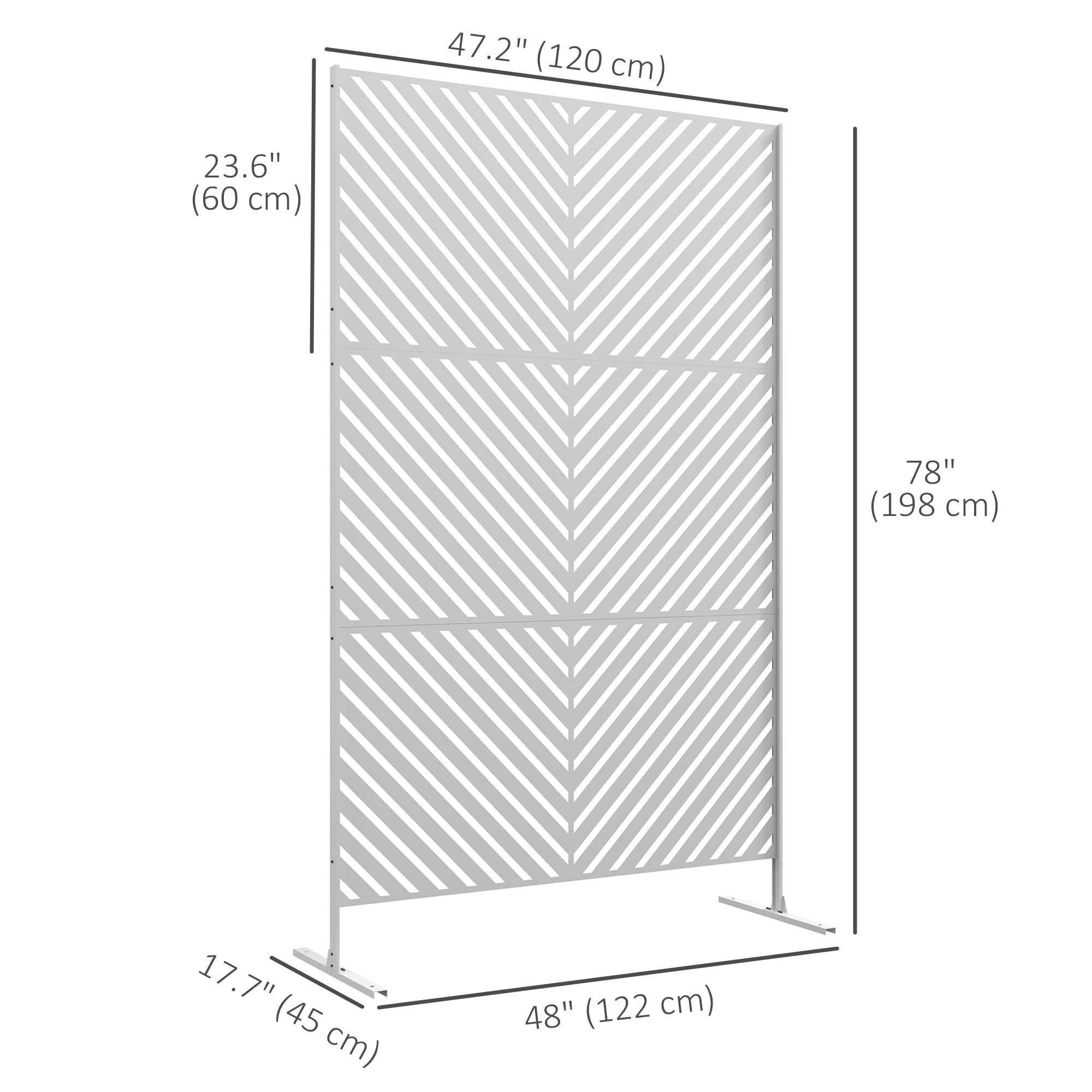 6.5FT Decorative Outdoor Divider, Metal Privacy Screen with Stand, Triangle Style, White Side Awnings at Gallery Canada