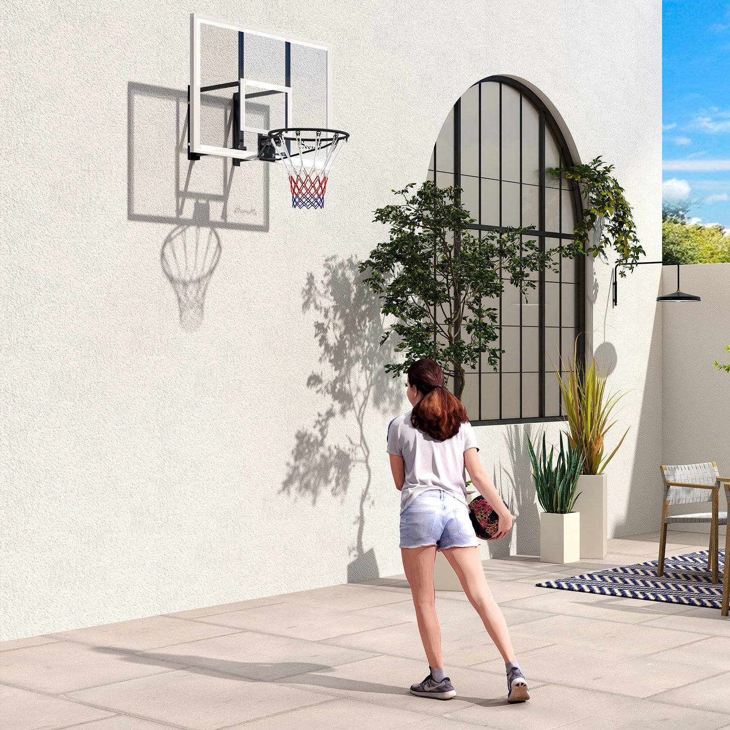 Wall Mounted Basketball Hoop with 43'' x 30'' Shatter Proof Backboard, for Indoor and Outdoor, White Basketball Multi Colour  at Gallery Canada