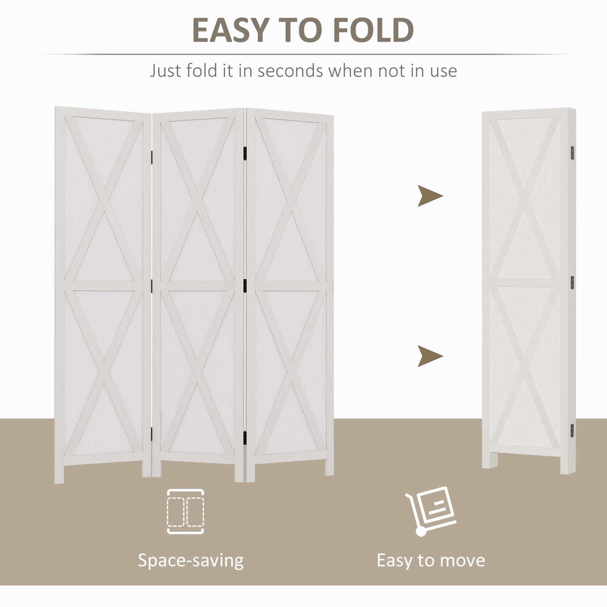 3-panel Wall Partition Farmhouse Room Separator with Foldable Design Wooden Frame 5.6FT, White Room Dividers at Gallery Canada