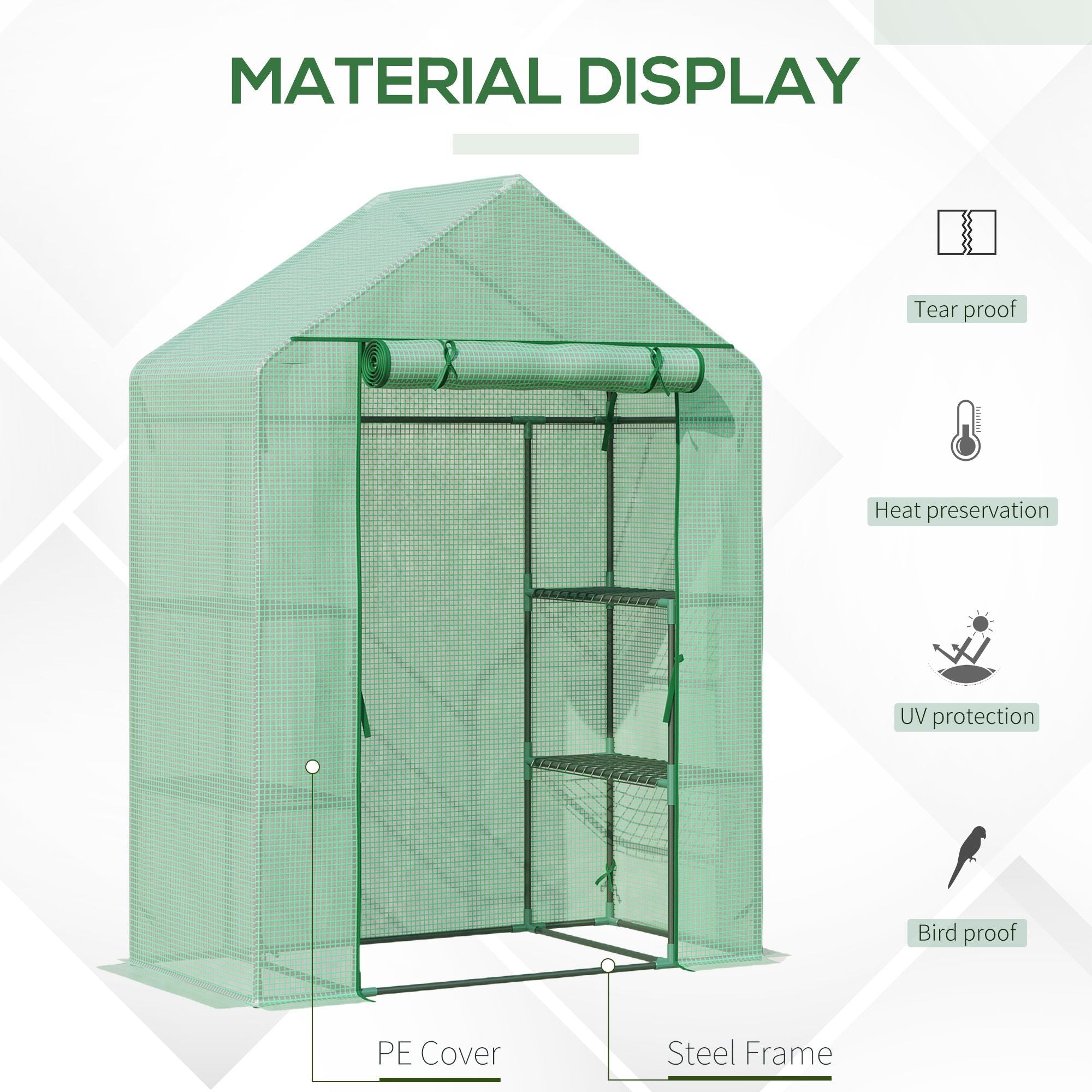 Walk In Greenhouse for Outdoor, Portable Gardening Plant Grow House with 2 Tier Shelf, Roll-Up Zippered Door, PE Cover, 55