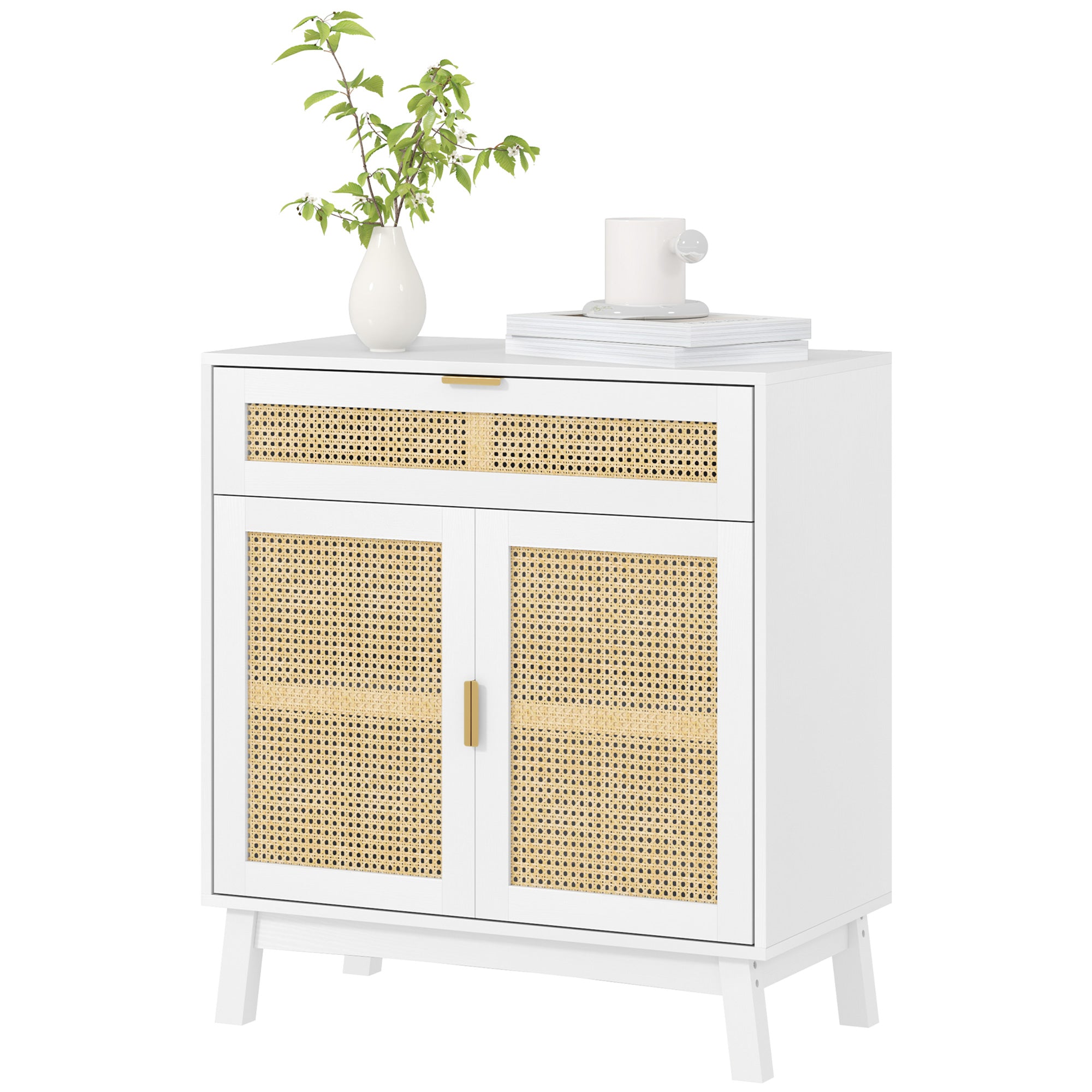 Boho Sideboard Storage Cabinet with Rattan Doors, White Storage Cabinets White at Gallery Canada