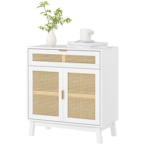 Boho Sideboard Storage Cabinet with Rattan Doors, White