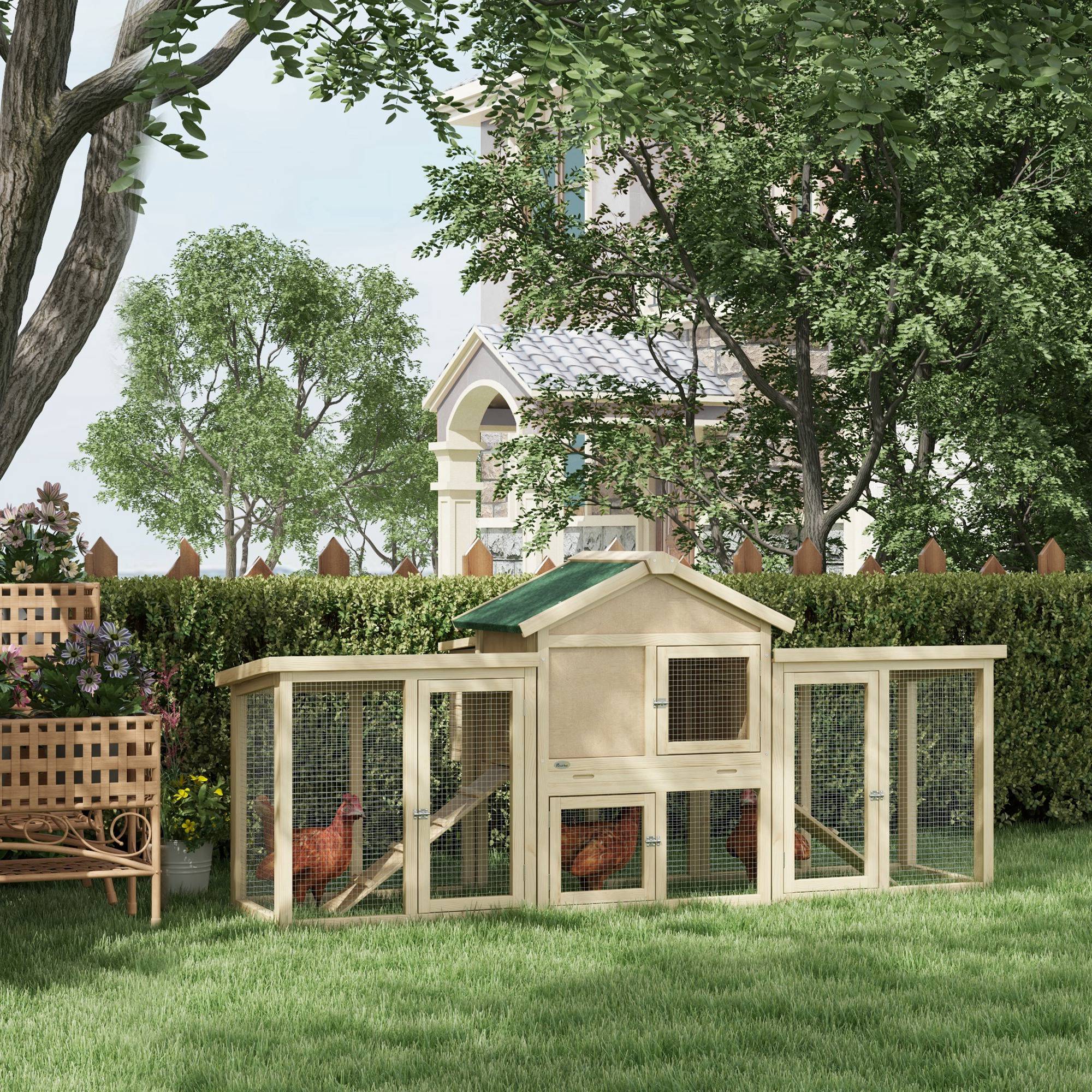 Wooden Chicken Coop, Outdoor Backyard Garden Large Rabbit Hutch with Nesting Box, Run, Ramp, Drawer Chicken Coops at Gallery Canada