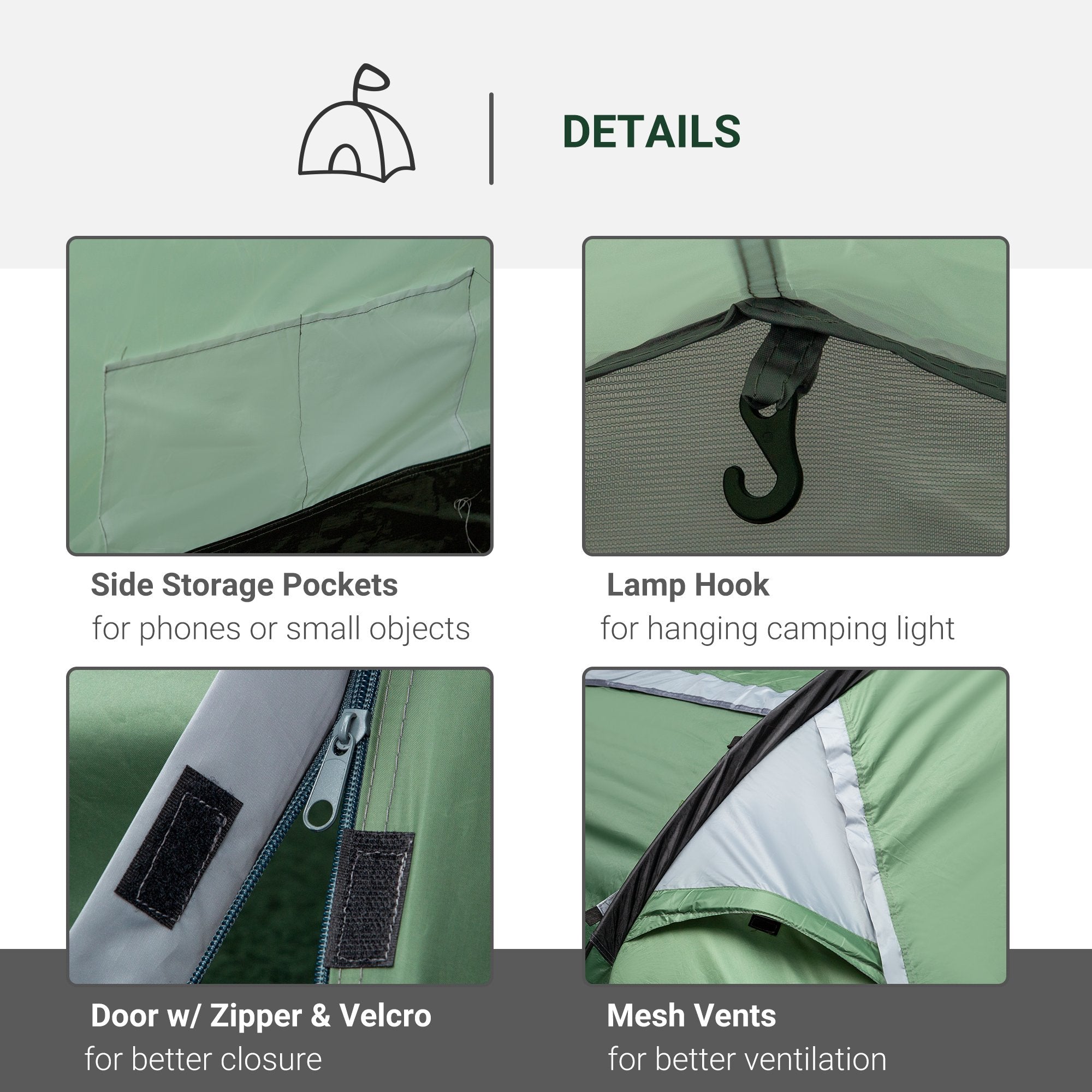 Pop Up Camping Tent with Vestibule Waterproof Tent for 2-3 Person, Dark Green Camping Tents   at Gallery Canada