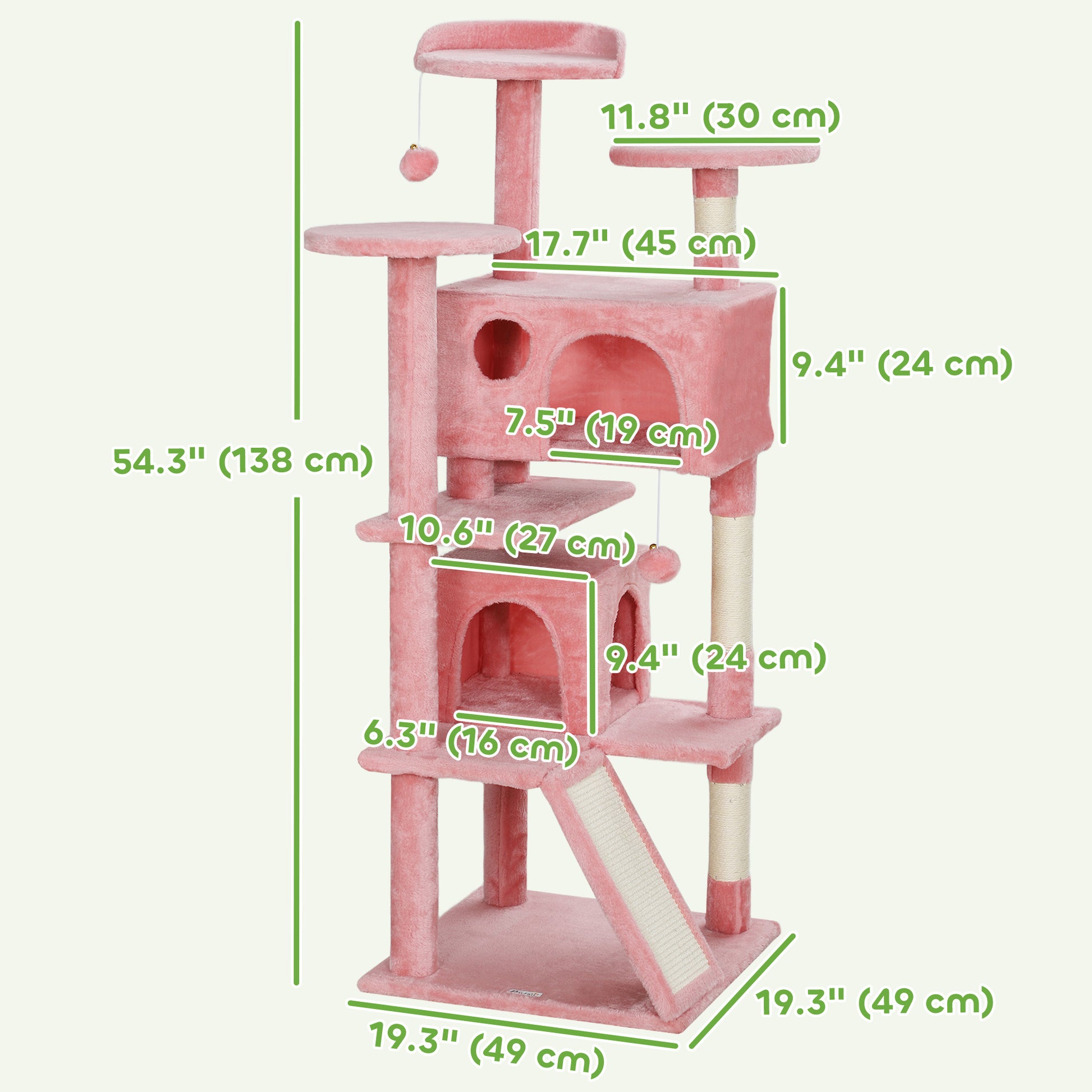 54" Cat Tree, Multi-Level Cat Tower with Scratching Posts, Cat Condos, Bed, Platforms, Ramp, Toy Ball, Pink Cat Towers   at Gallery Canada