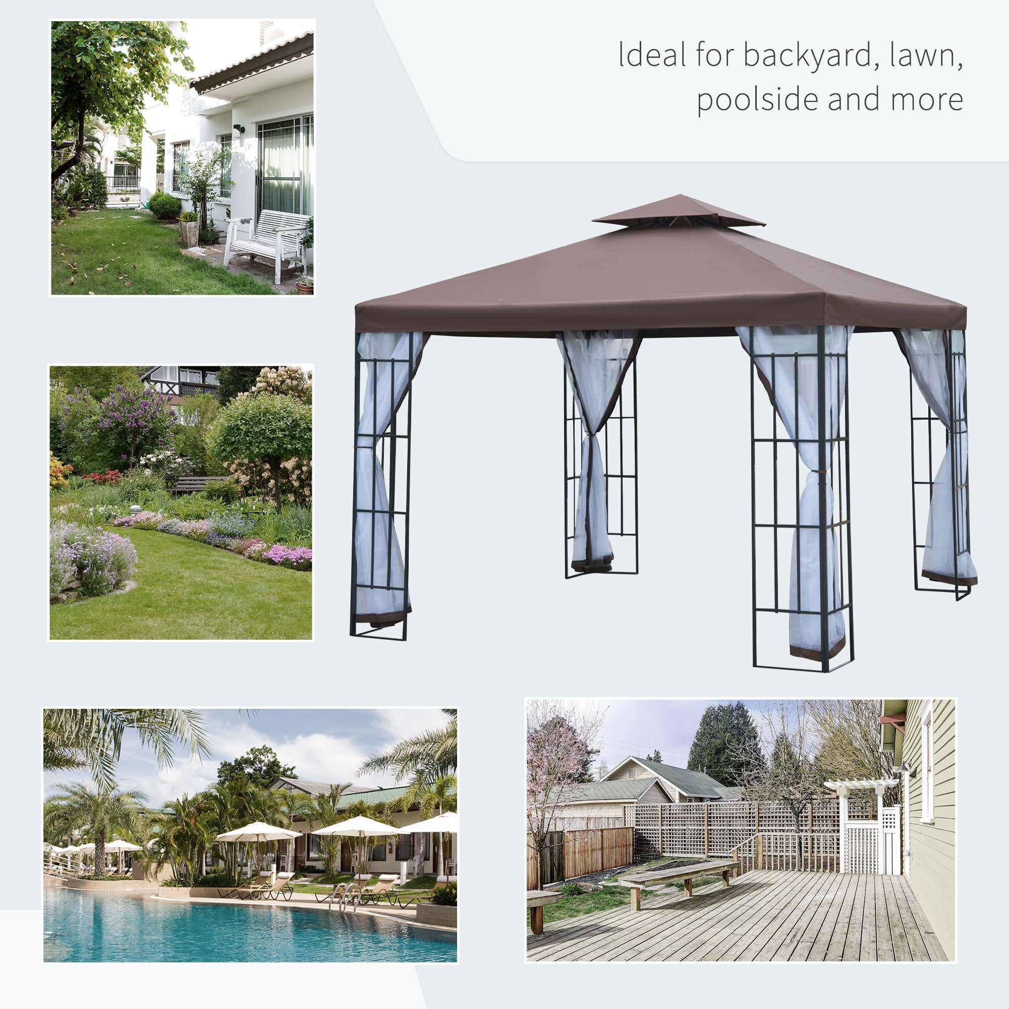10'x10' Garden Gazebo Patio Canopy Portable Party Event Backyard w/ Mosquito Netting Coffee Gazebos at Gallery Canada