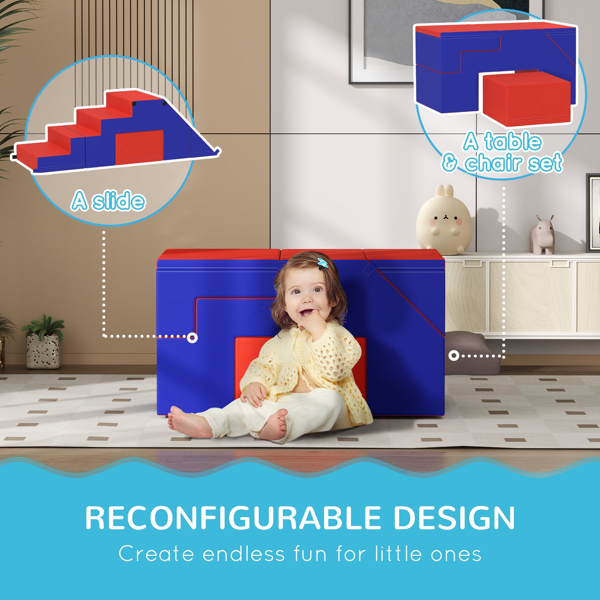 2-Piece Soft Play Kids Foam Play Se for Crawl and Climb, Dark Blue Baby Gym & Playmats at Gallery Canada