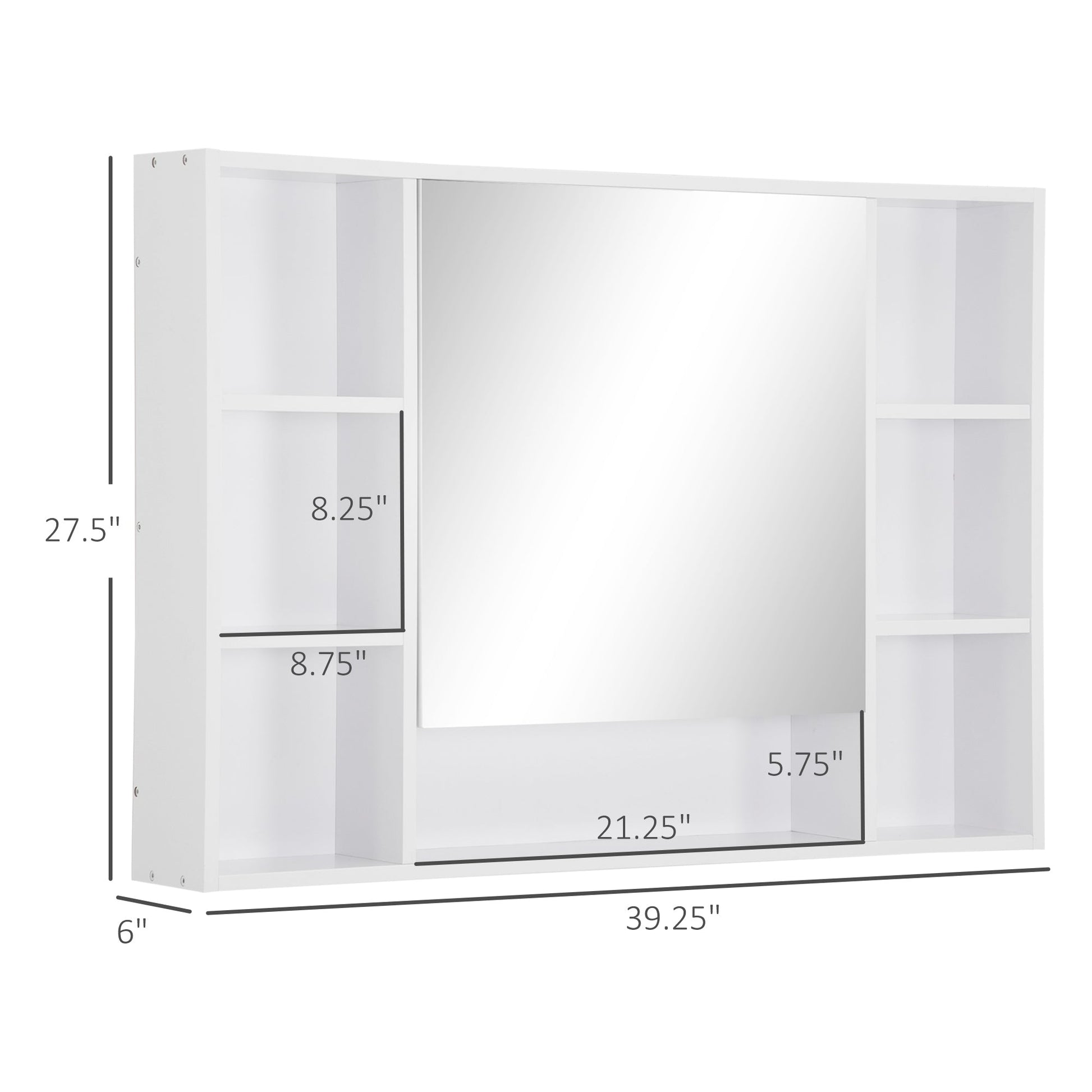 Wall Mounted Medicine Cabinet, 39.25"W x 27.5"H Bathroom Mirror Cabinet with Single Mirrored Door, Shelves and Storage Cupboard, White Mirror Medicine Cabinets   at Gallery Canada