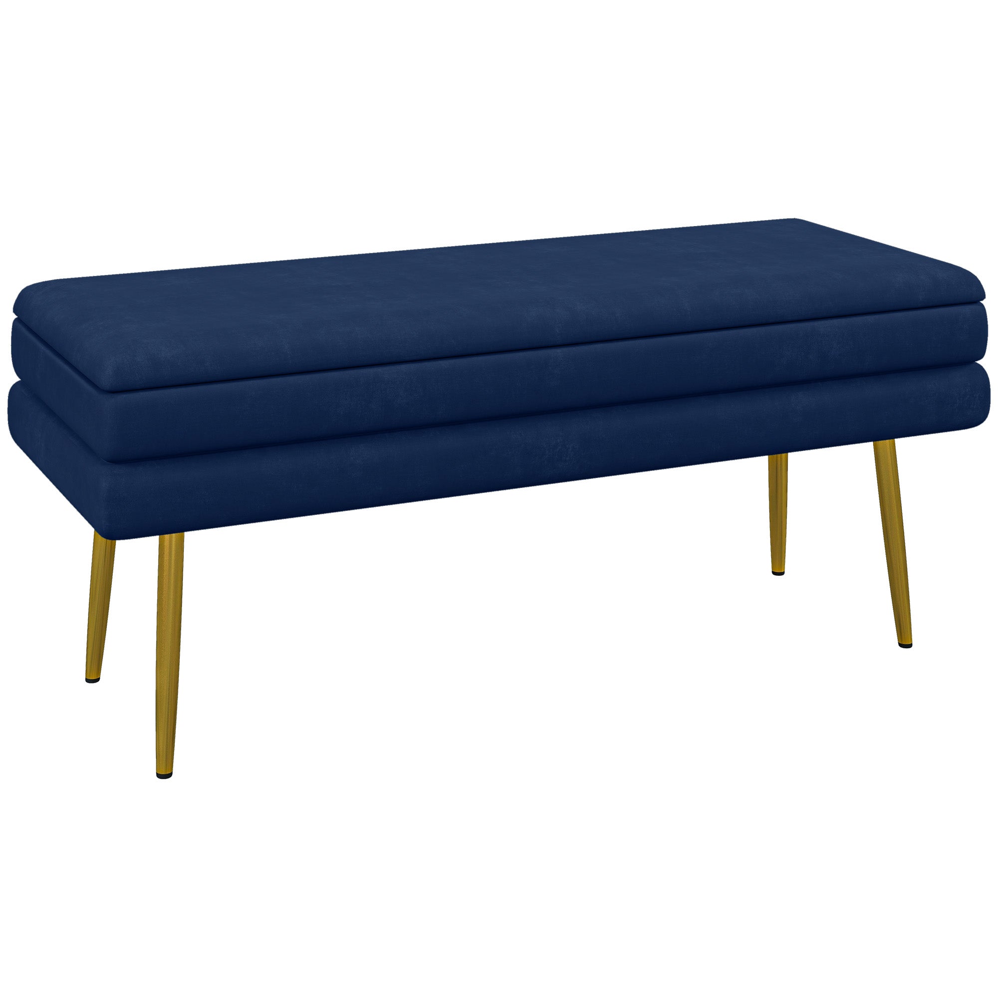 End of Bed Bench, Velvet-feel Upholstered Bench with Thick Padded Seat and Steel Legs, Modern Bedroom Bench, Dark Blue Storage Ottomans & Benches   at Gallery Canada