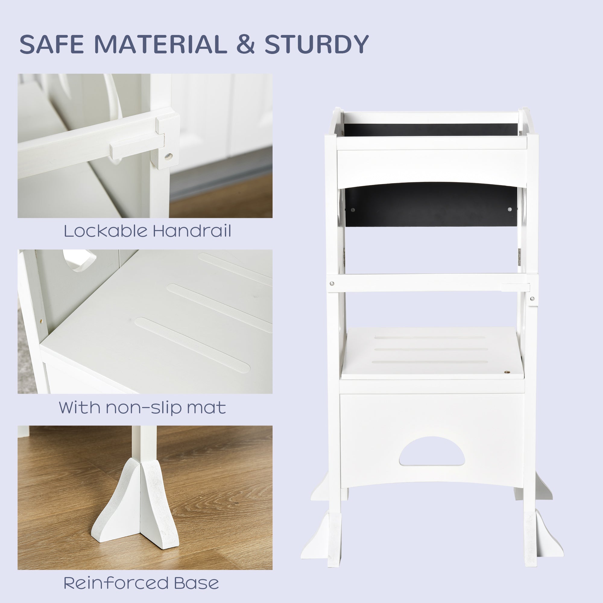 Kids Kitchen Helper Foldable Step Stool Toddler Kitchen Stool with Blackboard Lockable Handrail for 3-6 Years old White Toddler & Kids Step Stools at Gallery Canada