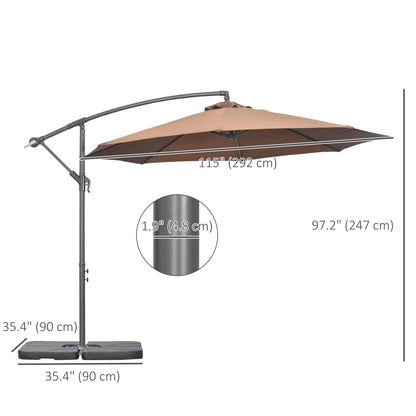 9.6ft Offset Patio Umbrella Garden Hanging Parasol Banana Cantilever Umbrella with Base, Crank, Coffee Cantilever Umbrellas   at Gallery Canada