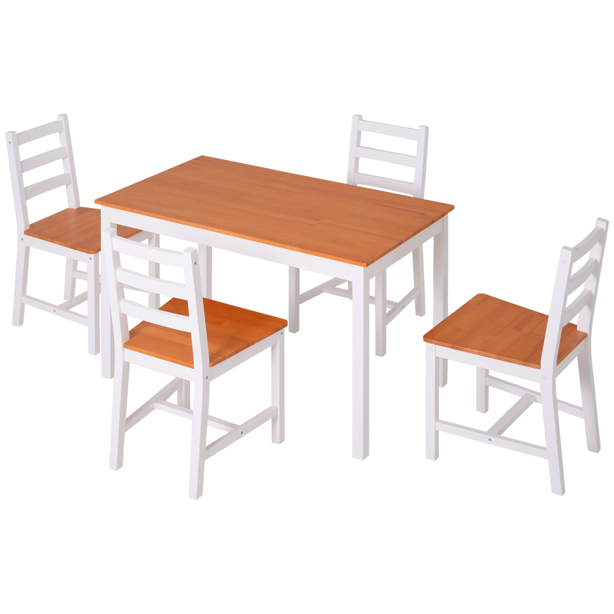 Dining Table Set for 4, 5 Piece Pine Wood Kitchen Table with High Back Chairs, White and Natural Wood Bar Sets   at Gallery Canada