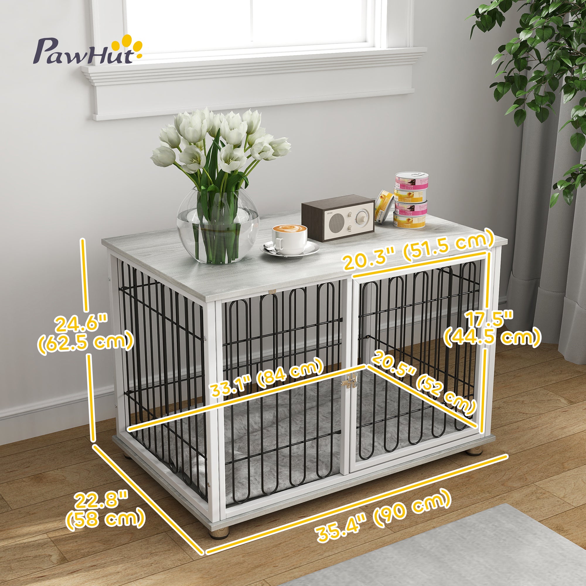 Dog Crate Furniture with Washable Cushion, Adjustable Feet for Medium Dogs, Indoor Use, Grey Houses, Kennels & Pens at Gallery Canada