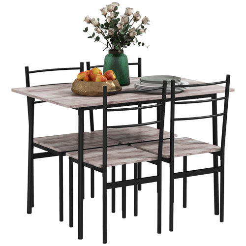 5 Piece Dining Table Set for 4, Space Saving Kitchen Table and 4 Chairs, Rectangle, Steel Frame for Dining Room