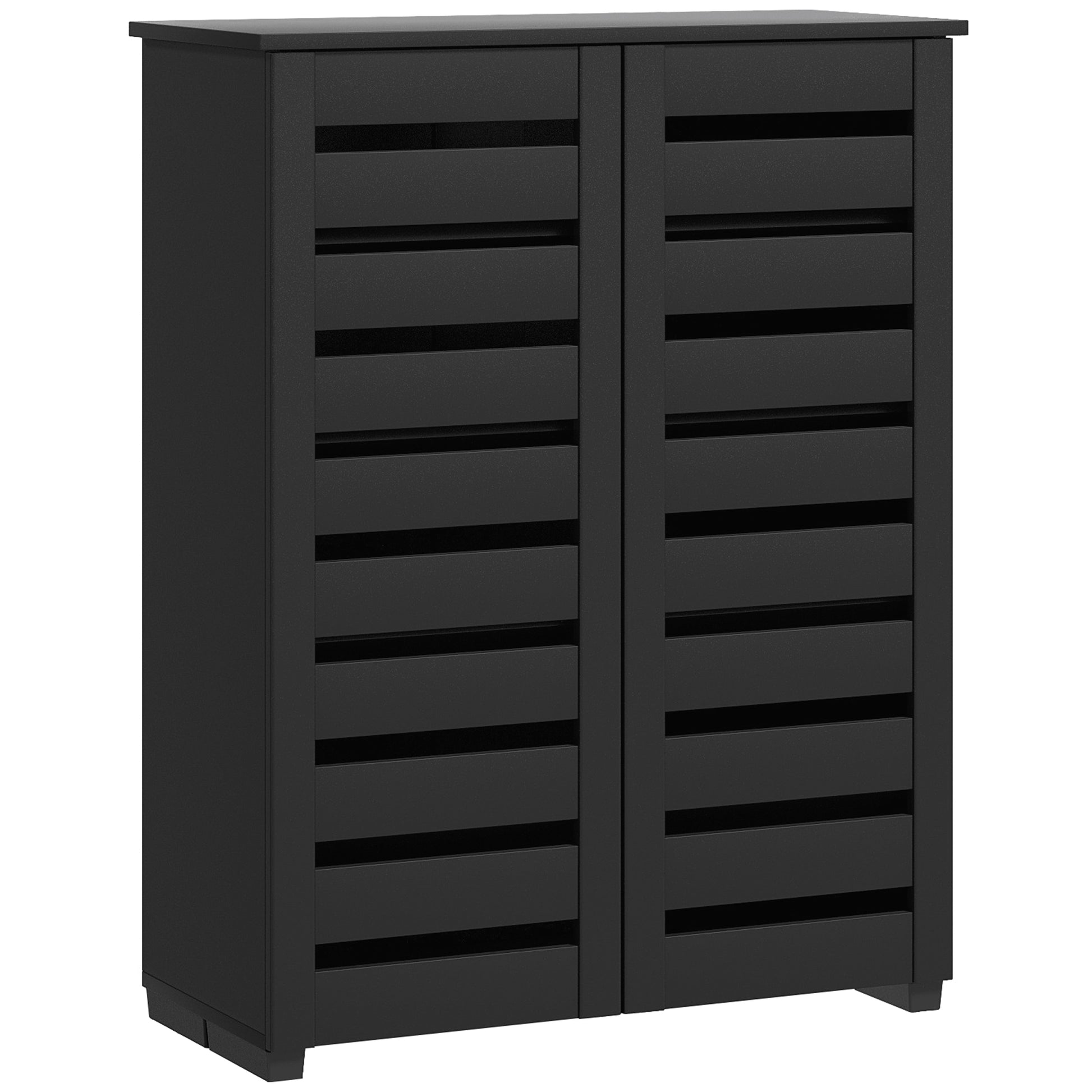 Shoe Storage Cabinet, Shoe Cabinet with 2 Slatted Doors for 15 Pairs of Shoes, Black Shoe Storage Cabinets & Racks   at Gallery Canada