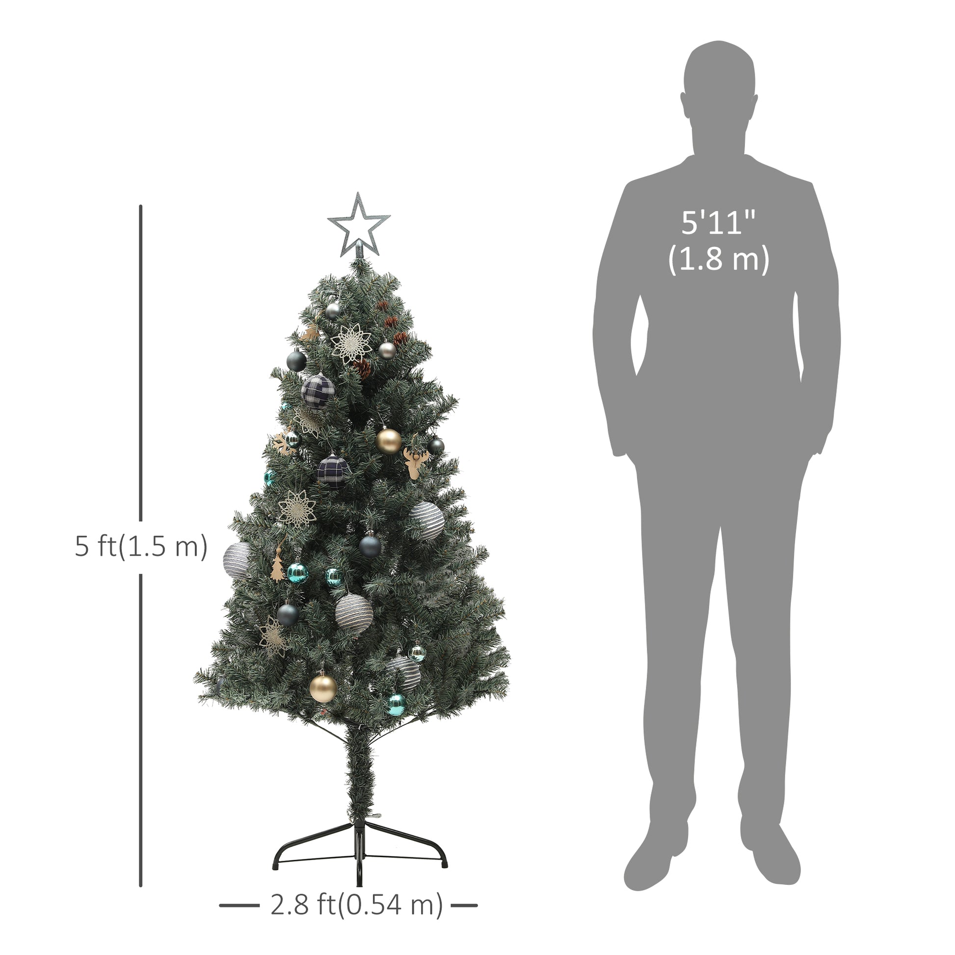 5ft Artificial Prelit Christmas Tree with 150 Warm White LED Lights, Pre Decorated Xmas Tree for Home Office Holiday Pre Lit Christmas Trees   at Gallery Canada