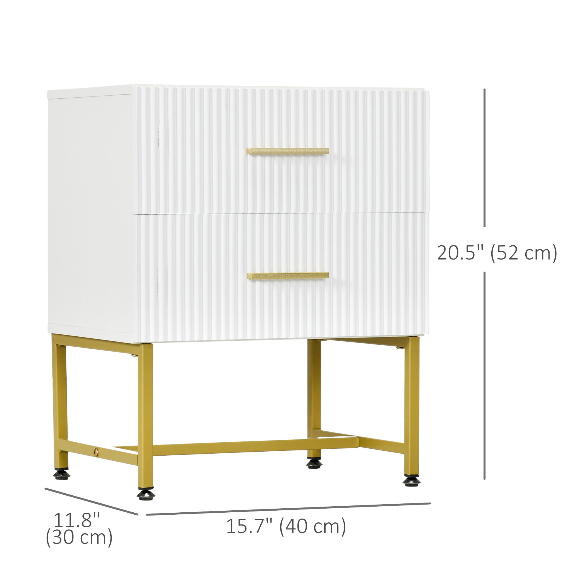 2 Pieces Nightstands with Storage, Modern Bedside Tables with 2 Fluted Drawers and Gold Legs for Bedroom, White Bedside Tables at Gallery Canada