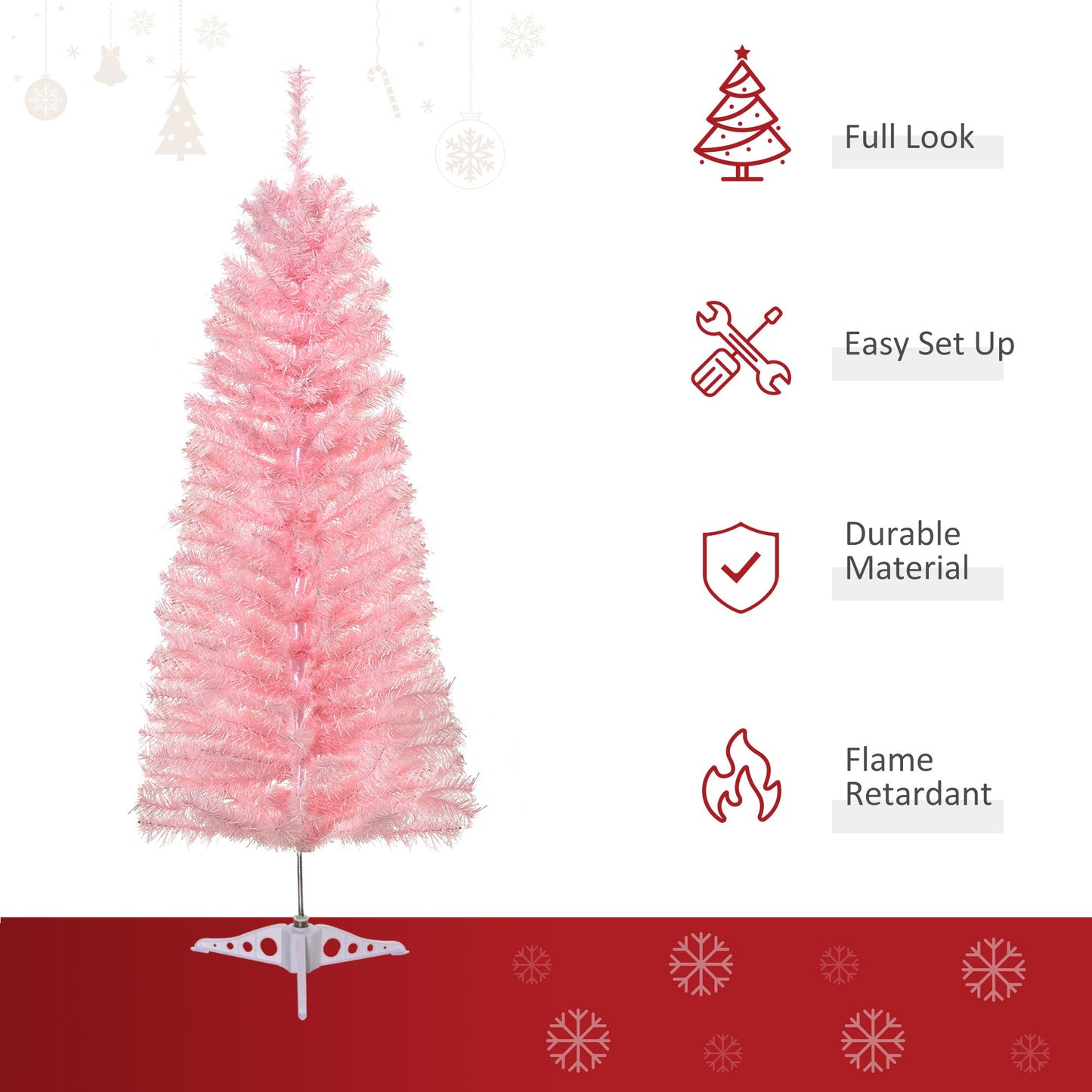 4FT Artificial Christmas Tree Holiday Xmas Holiday Pencil Tree Decoration with Automatic Open for Home Party, Pink Artificial Christmas Trees   at Gallery Canada