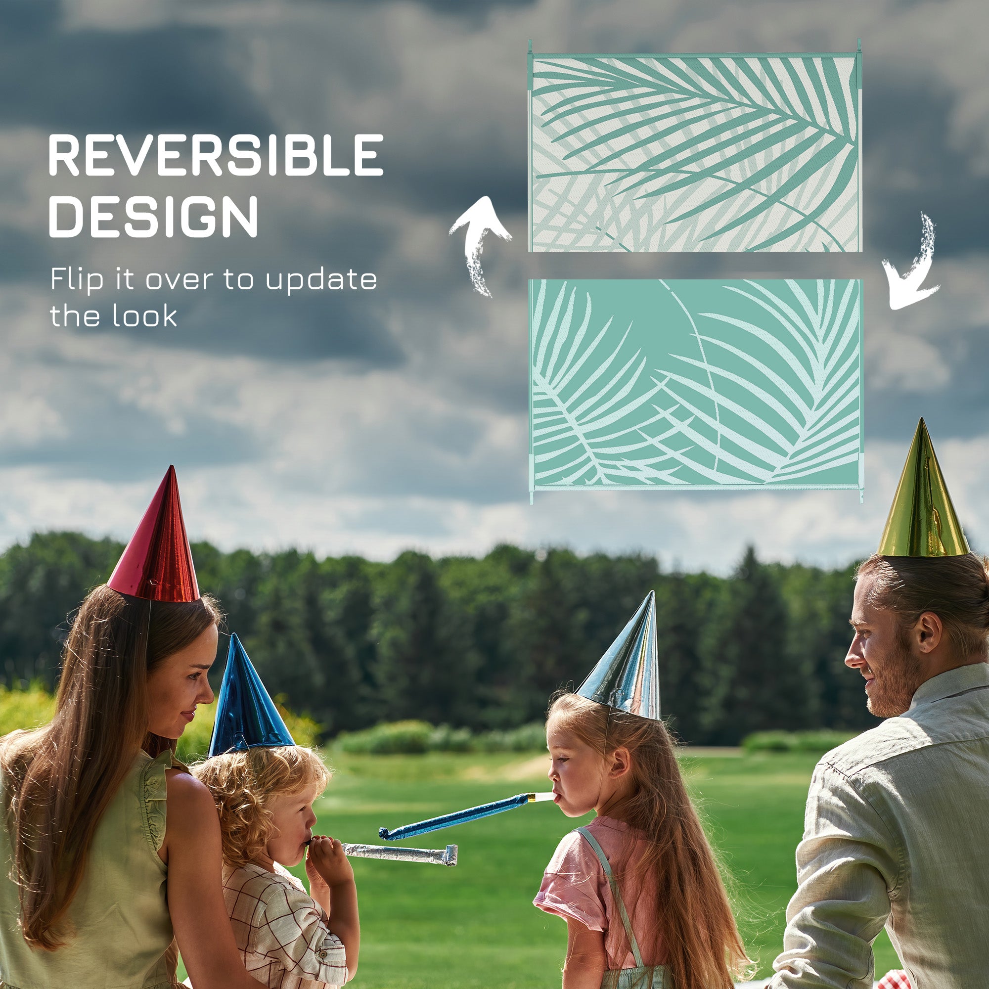 Reversible Outdoor Rug with Carry Bag, 9' x 12' Waterproof Rug, Portable RV Camping Carpet for Backyard Garden Decor at Gallery Canada