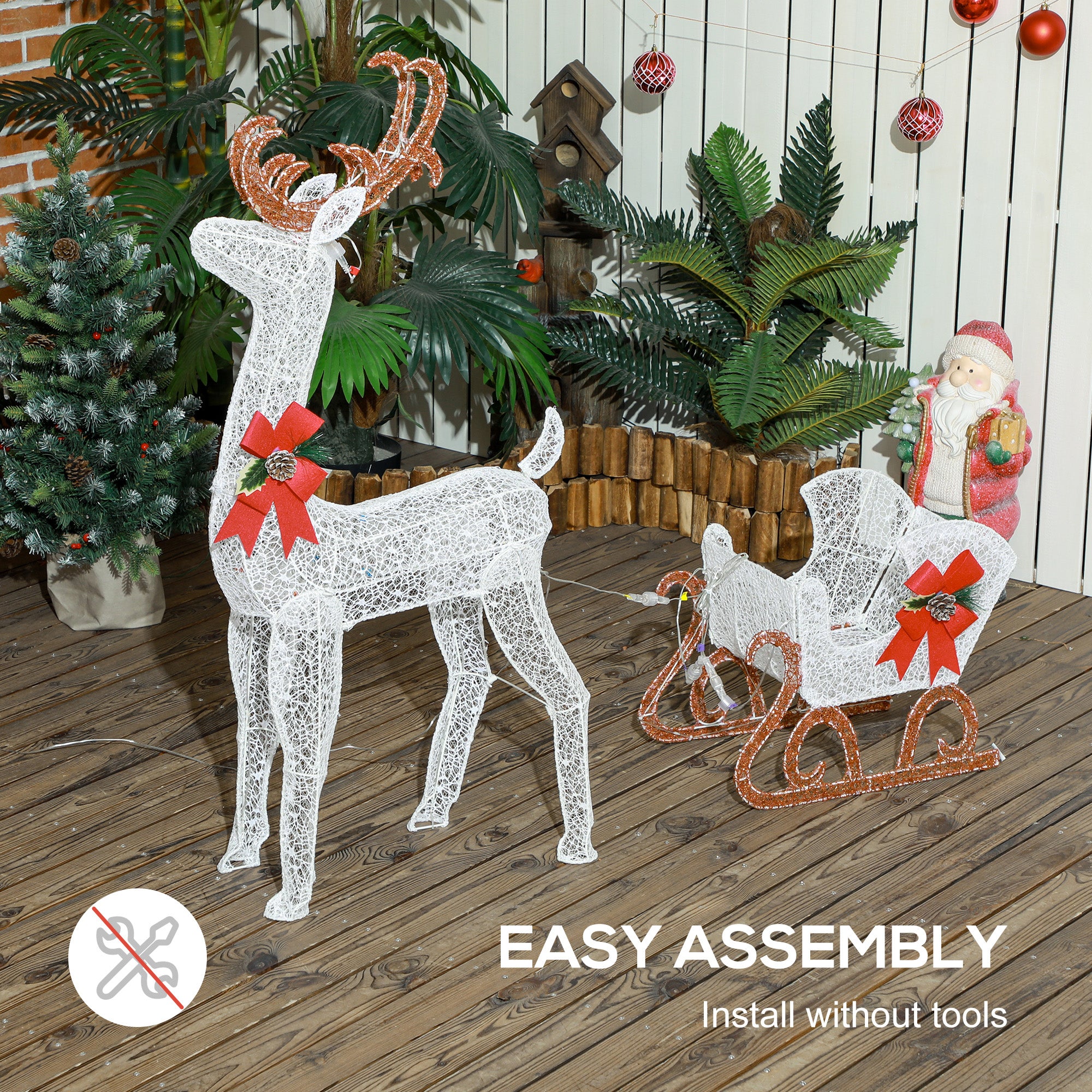 Outdoor Lighted Deer Xmas Decor, Light Up Reindeer Christmas Decoration w/ 170 LED Lights for Holiday, Garden, White Christmas Deer Lights   at Gallery Canada