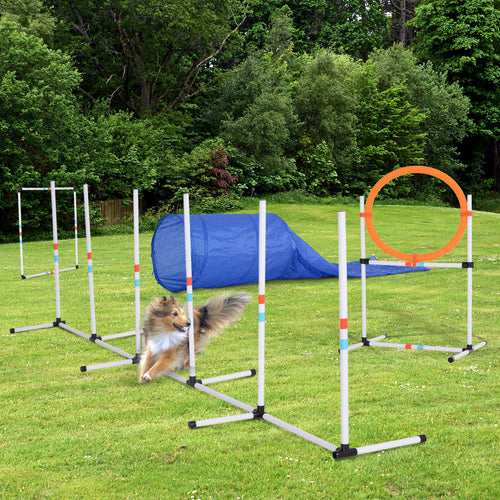 5 Piece Outdoor Game Dog Agility Training Equipment Set Agility Starter Kit Jumping Ring Hurdle Bar Tunnel