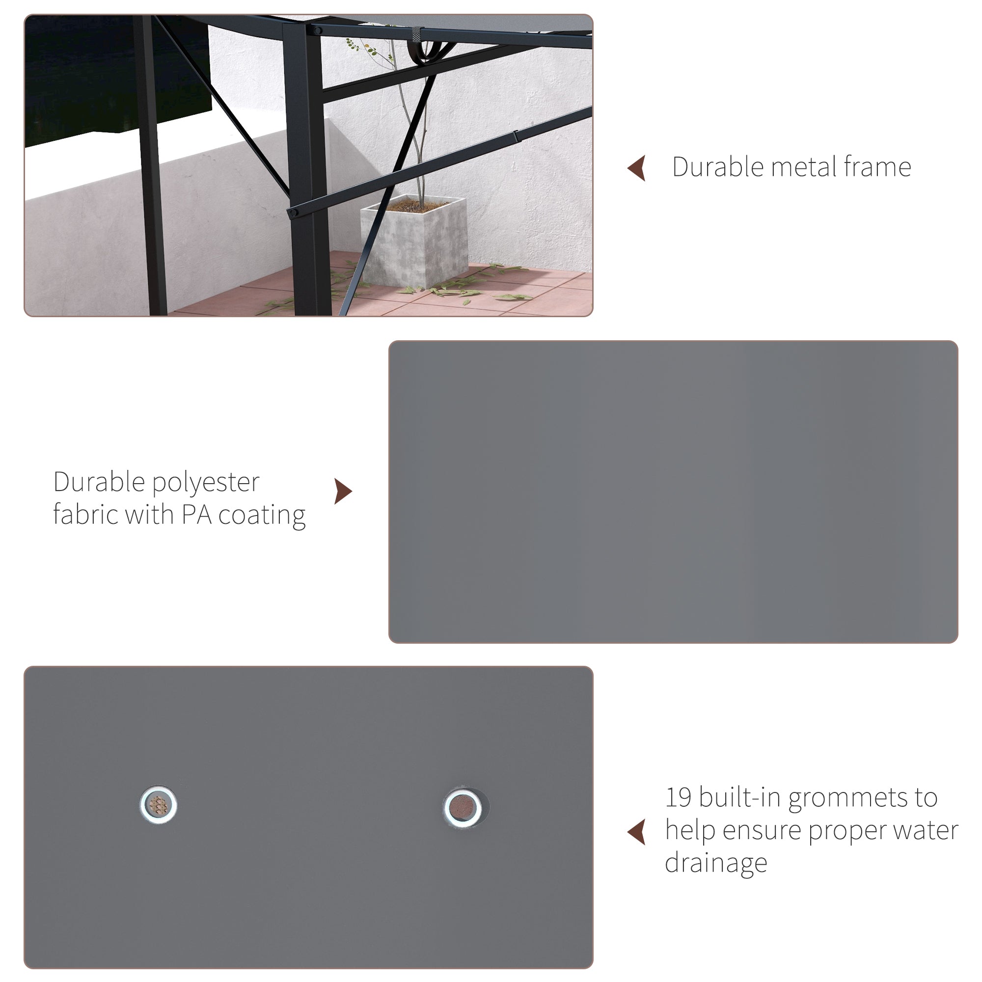10x8ft Patio Metal Gazebo with Extendable Side Awning, Outdoor Shelter Shade Canopy Deck Awning, Dark Grey Pergolas at Gallery Canada