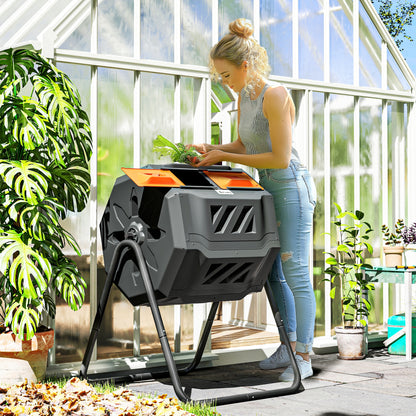 Tumbling Compost Bin Outdoor Dual Chamber 360° Rotating Composter 43 Gallon with Sliding Doors, Orange Garden Accessories Orange at Gallery Canada