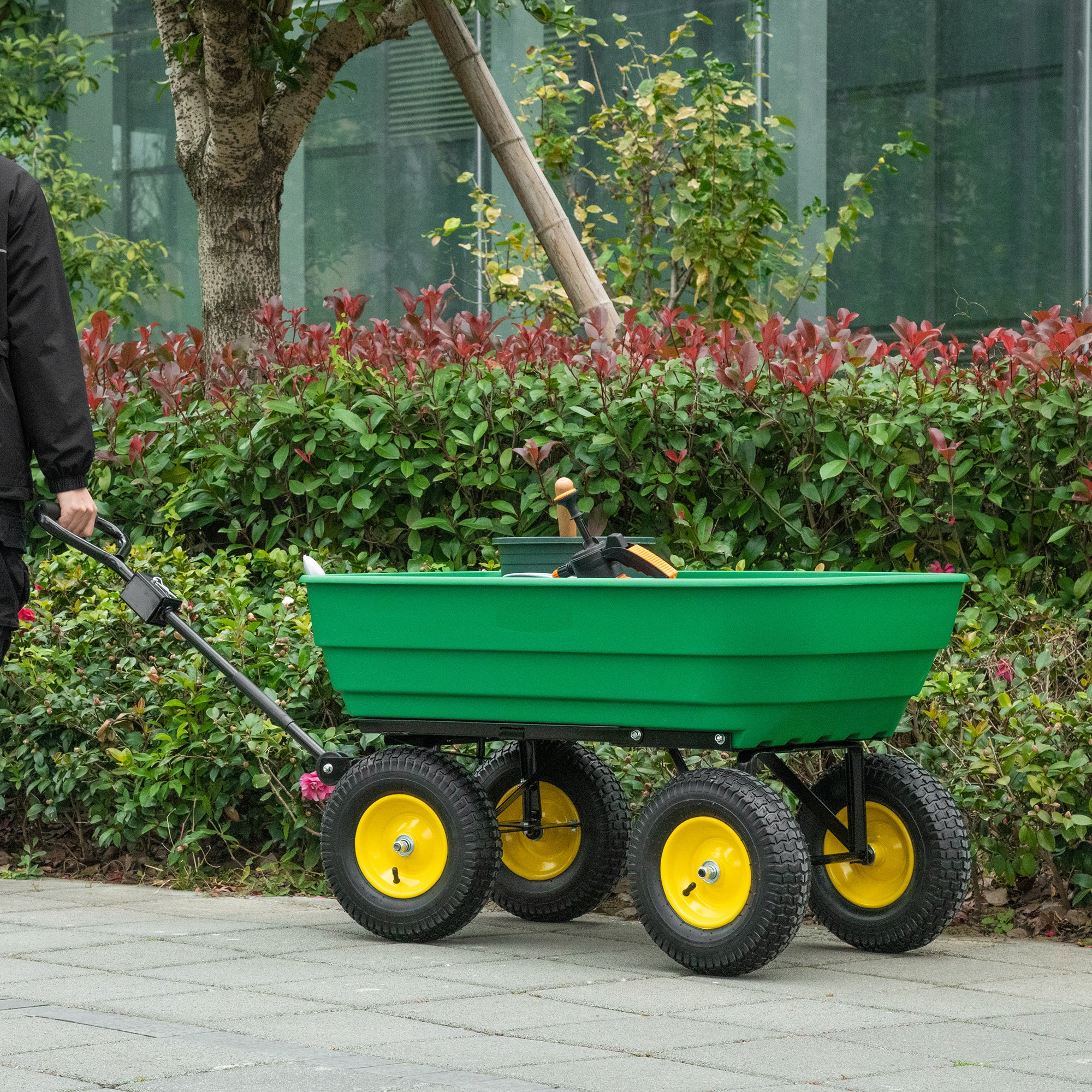Garden Dump Cart Heavy Duty 440lbs Wagon with Steel Frame and 12