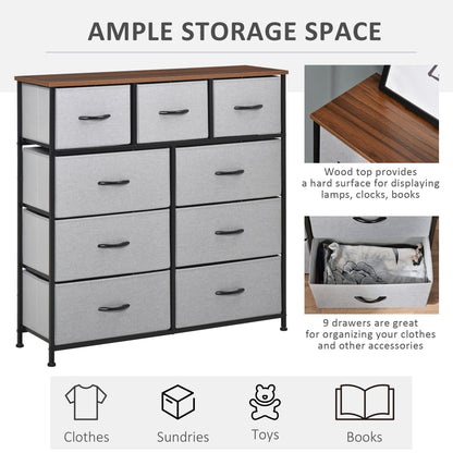 9 Bins Storage Chest Dresser Organizer Unit w/ Steel Frame, Wood Top, Easy Pull Fabric Bins, for Living Room, Hallway, Entryway Storage Cabinets   at Gallery Canada