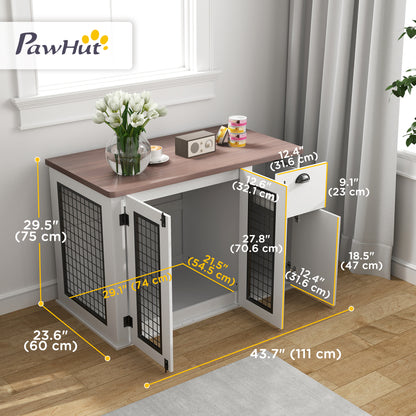 44" Dog Crate Furniture with Double Doors, Storage Drawer, for Medium Dogs, White Houses, Kennels & Pens   at Gallery Canada