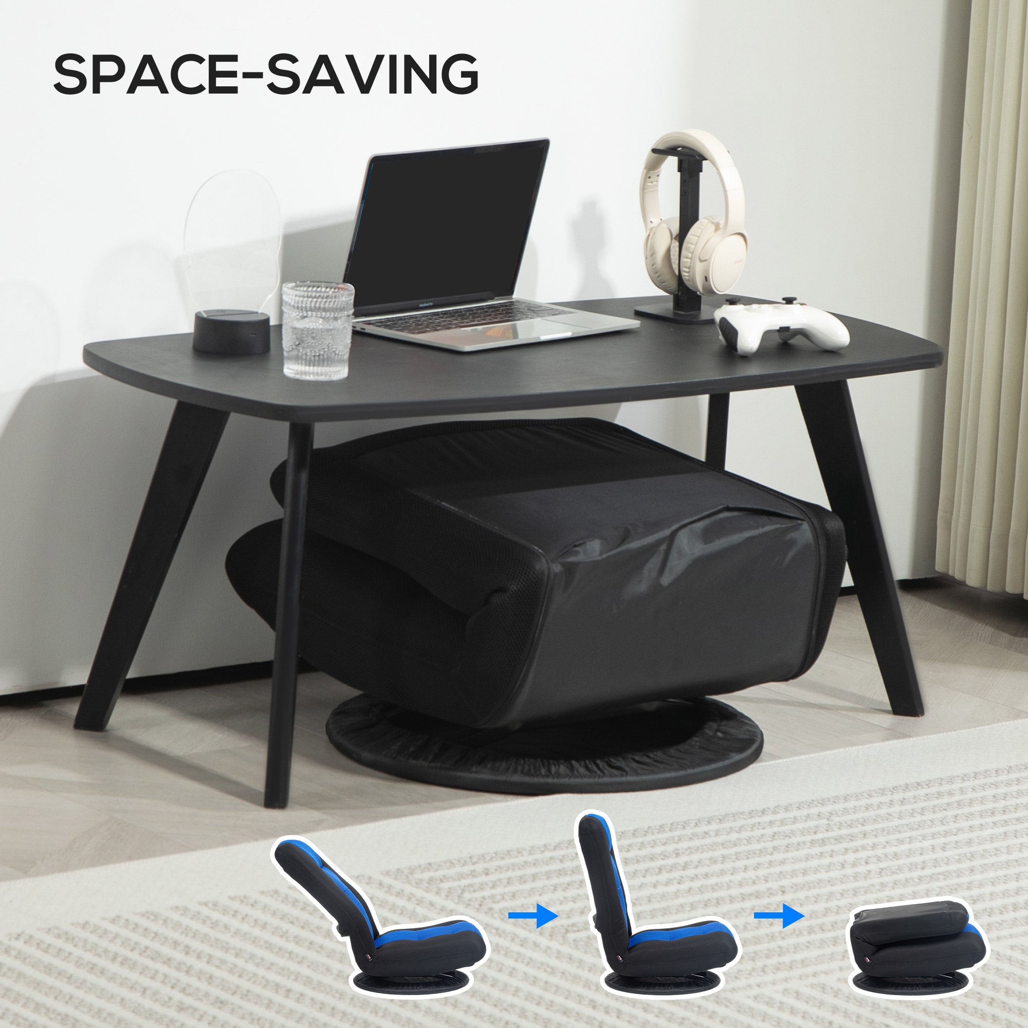 Folding Floor Chair for Adults Teens, 360 Degree Swivel Gaming Chair, 6 Positions Adjustable Lazy Sofa, Blue 2-Seater Sofas at Gallery Canada