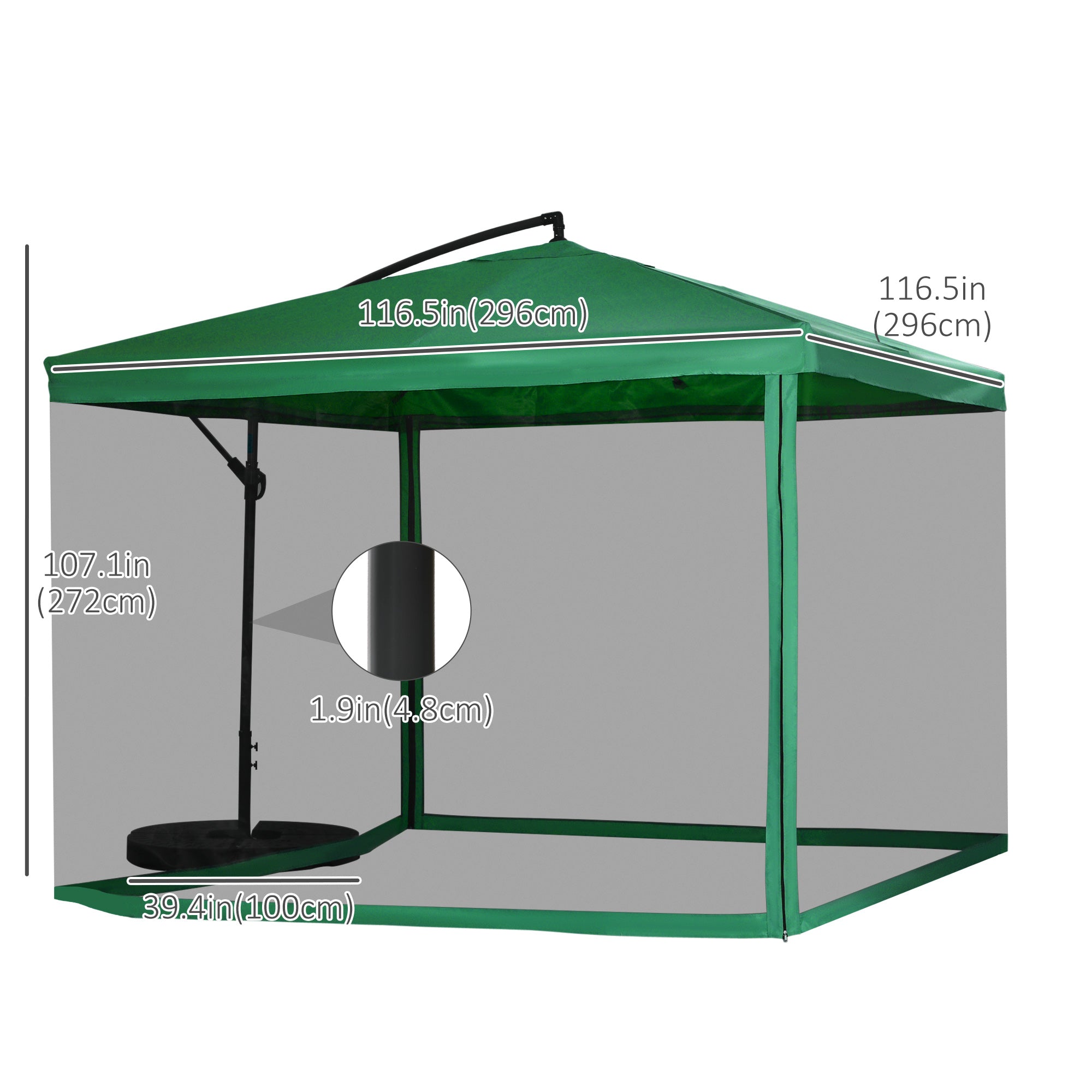Offset Patio Umbrella with Net and Umbrella Base, Adjustable Cantilever Canopy with Cross Base, Weight Plates and 8 Ribs for Backyard, Poolside, Garden, Green Cantilever Umbrellas at Gallery Canada