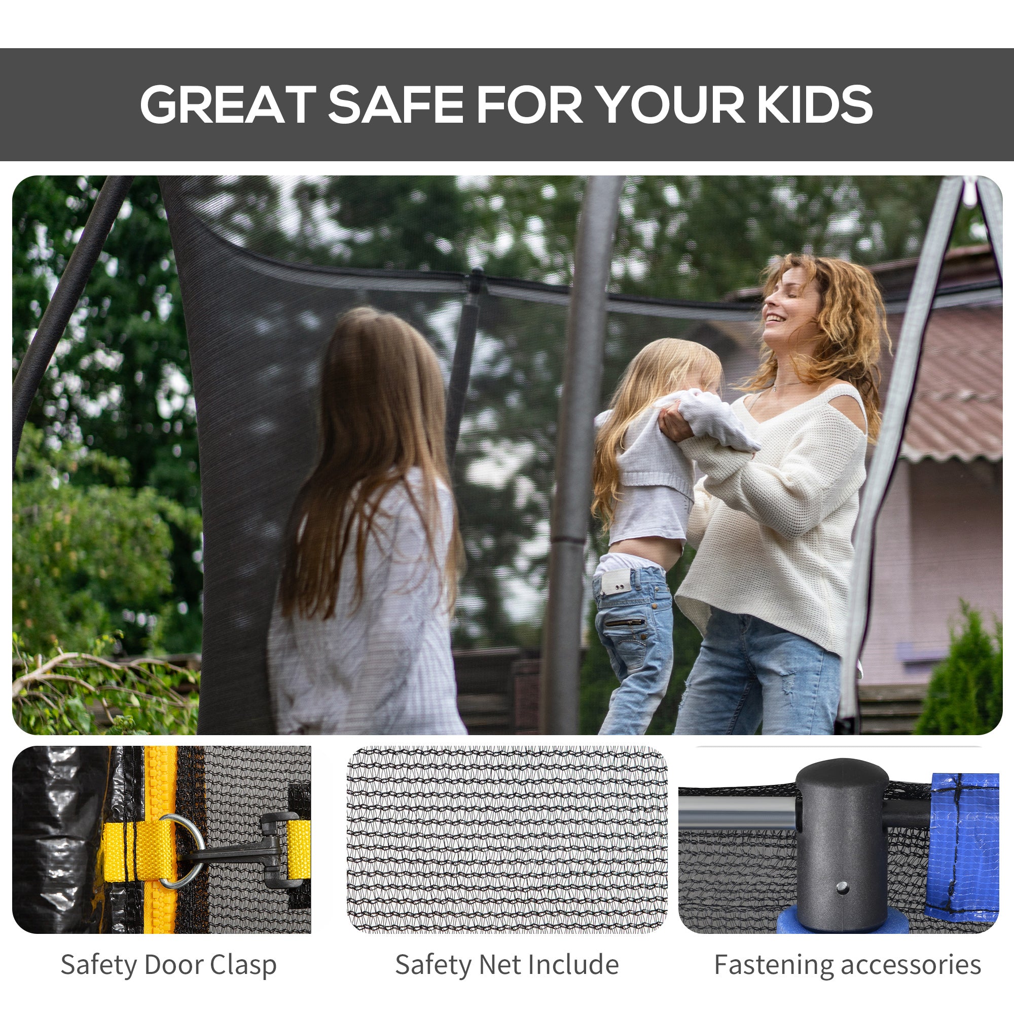 8FT Round Trampoline Enclosure Net Outdoor Bounce Safety Net Replacement for 6 Poles Black Trampolines at Gallery Canada