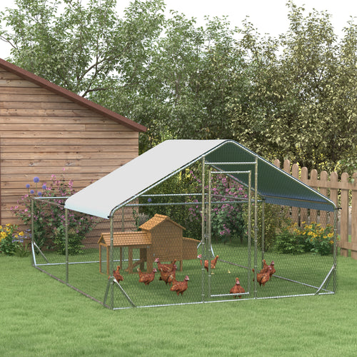 Large Metal Chicken Coop, Hen Run House with Anti-Ultraviolet Cover, Walk-in Poultry Cage for Ducks, Rabbits, Outdoor Backyard Farm, 13.1' x 9.8' x 6.4'