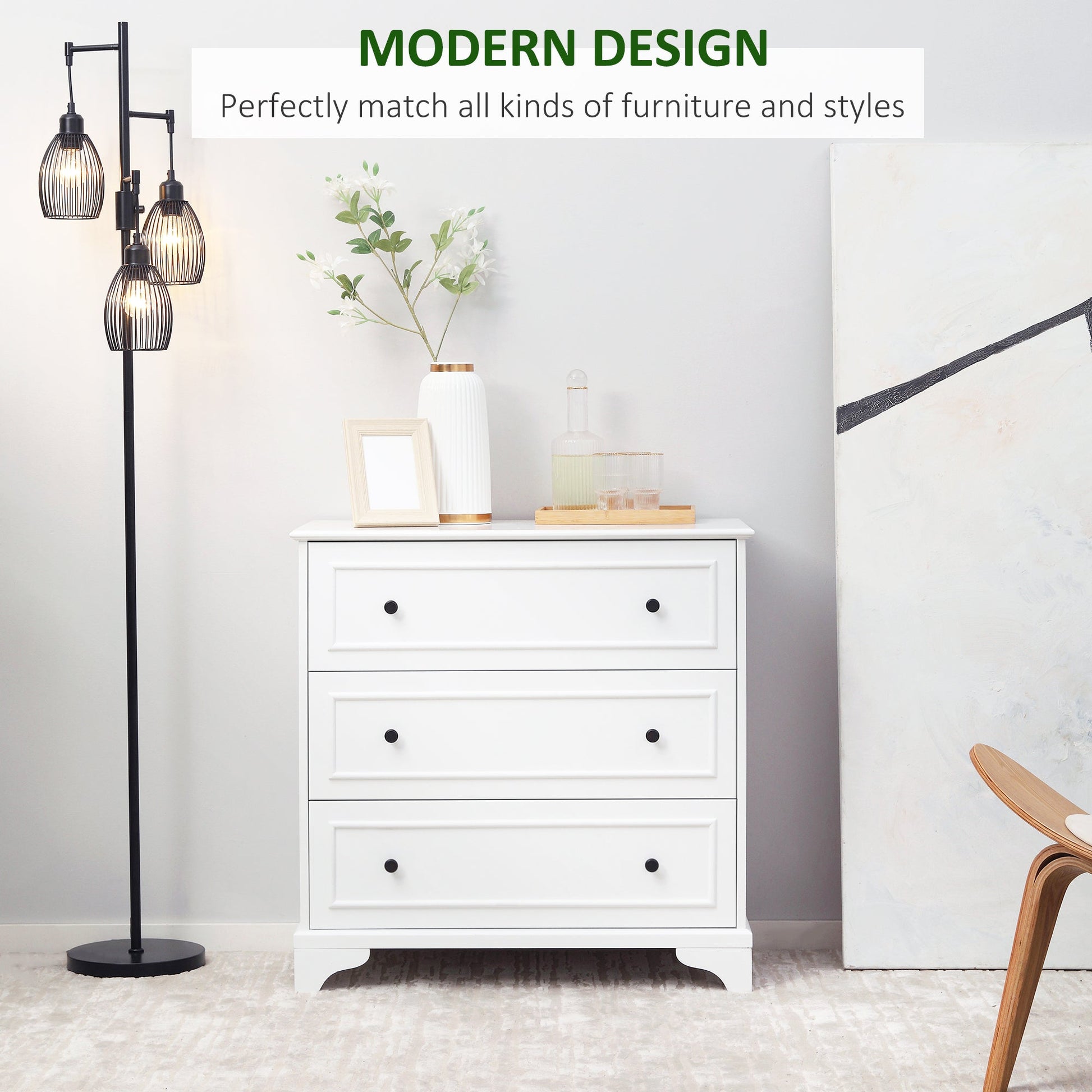 3-Drawer Dresser Tower Storage Cabinet, Chest of Drawers for Bedroom, Hallway, Living Room and Bathroom, White Storage Cabinets   at Gallery Canada