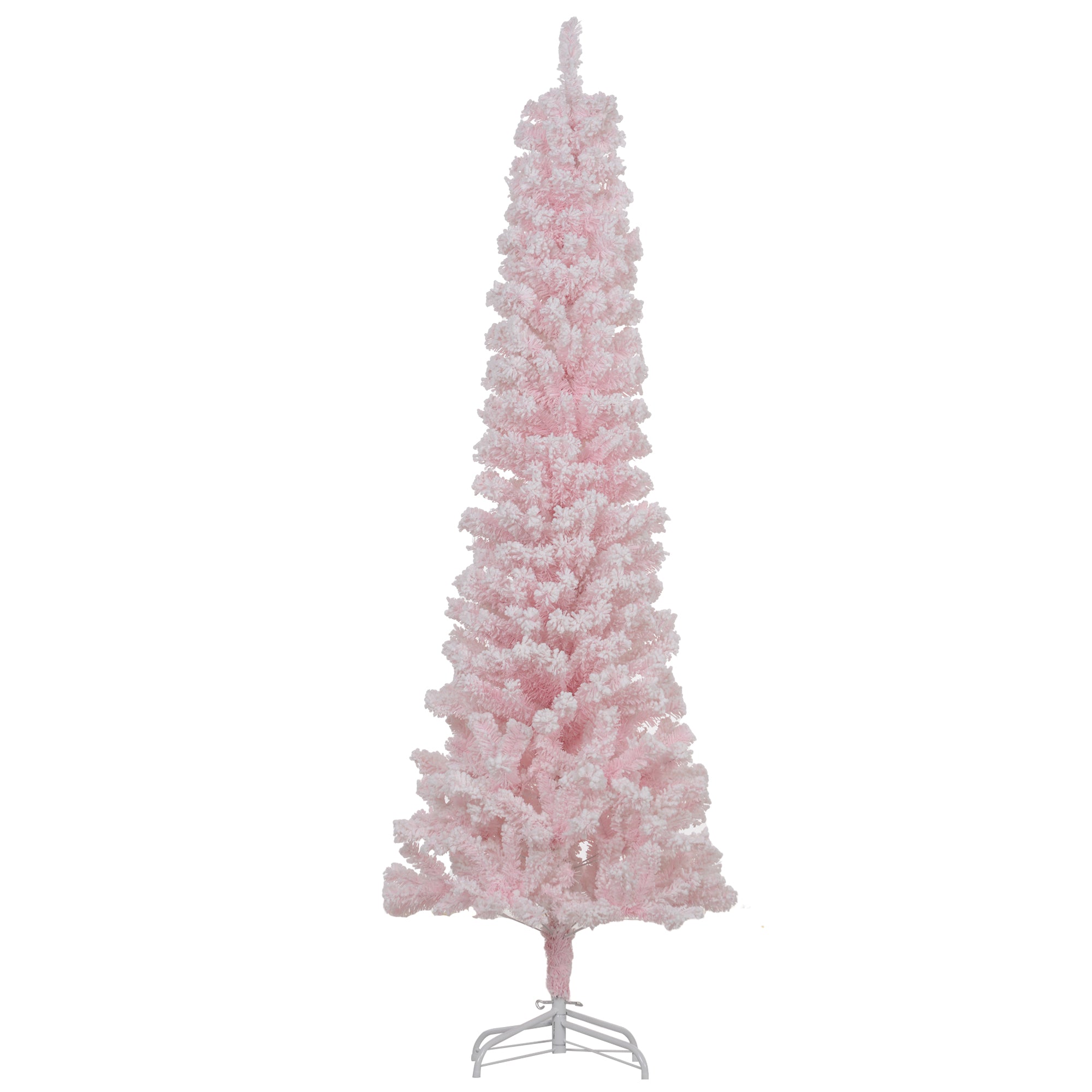 5ft Flocked Christmas Tree, Pencil Christmas Tree with Realistic Branch Tips, Folding Metal Stand, Pink Pencil Christmas Trees   at Gallery Canada