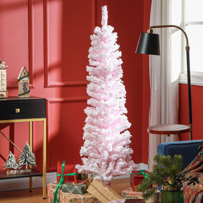 5ft Flocked Christmas Tree, Pencil Christmas Tree with Realistic Branch Tips, Folding Metal Stand, Pink Pencil Christmas Trees   at Gallery Canada