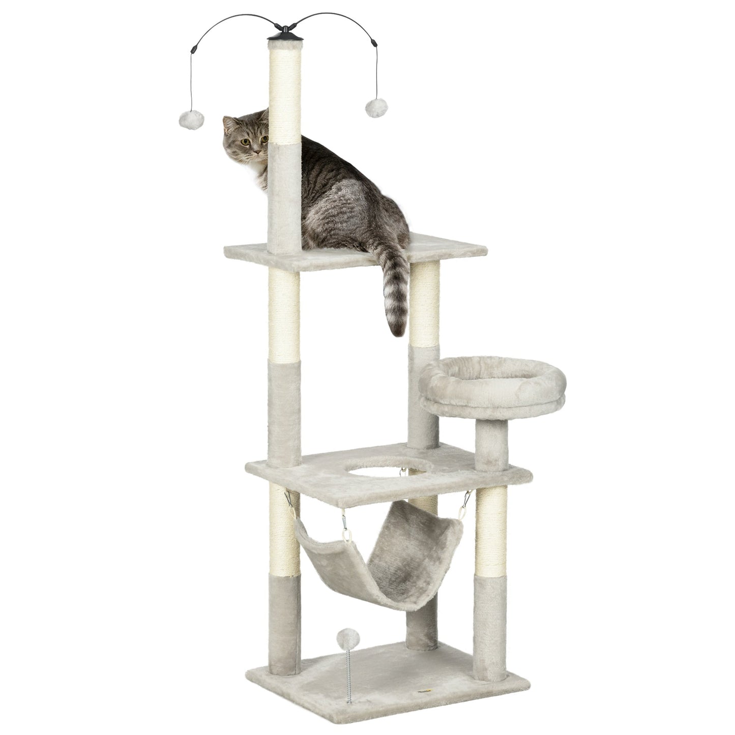 57.5" Cat Tree for Indoor Cats with Scratching Posts, Cat Condo with Hammock, Bed, Toys, Grey Cat Towers Light Grey  at Gallery Canada