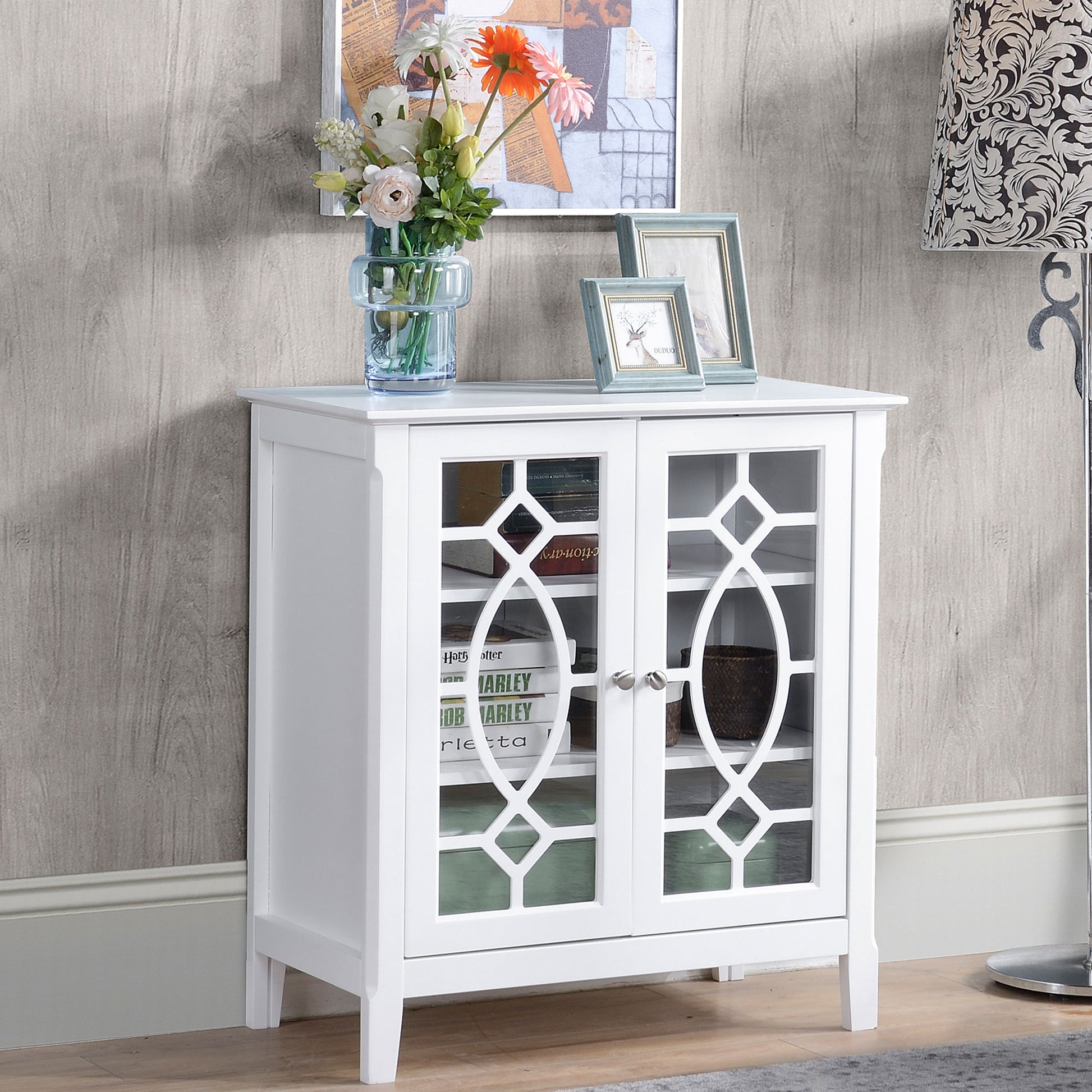 Sideboard Cabinet, Buffet Table with Double Framed Glass Doors, 2 Adjustable Shelves and Elevated Base White Bar Cabinets at Gallery Canada