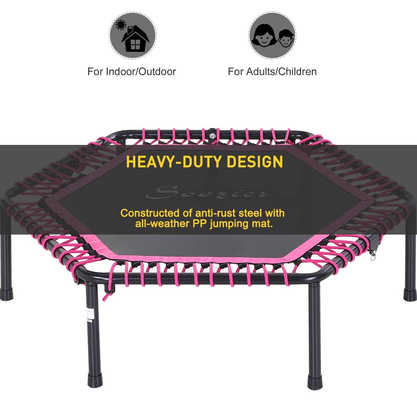 48" Adult Hexagon Rebounder Trampoline Fitness Bungee Jumping Cardio Trainer Outdoor Bouncer Jumper Adjustable Bar Pink Trampolines   at Gallery Canada