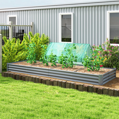 12 x 4 x 1ft Galvanized Raised Garden Bed, Reinforced Outdoor Planter Box with Open Bottom, Silver