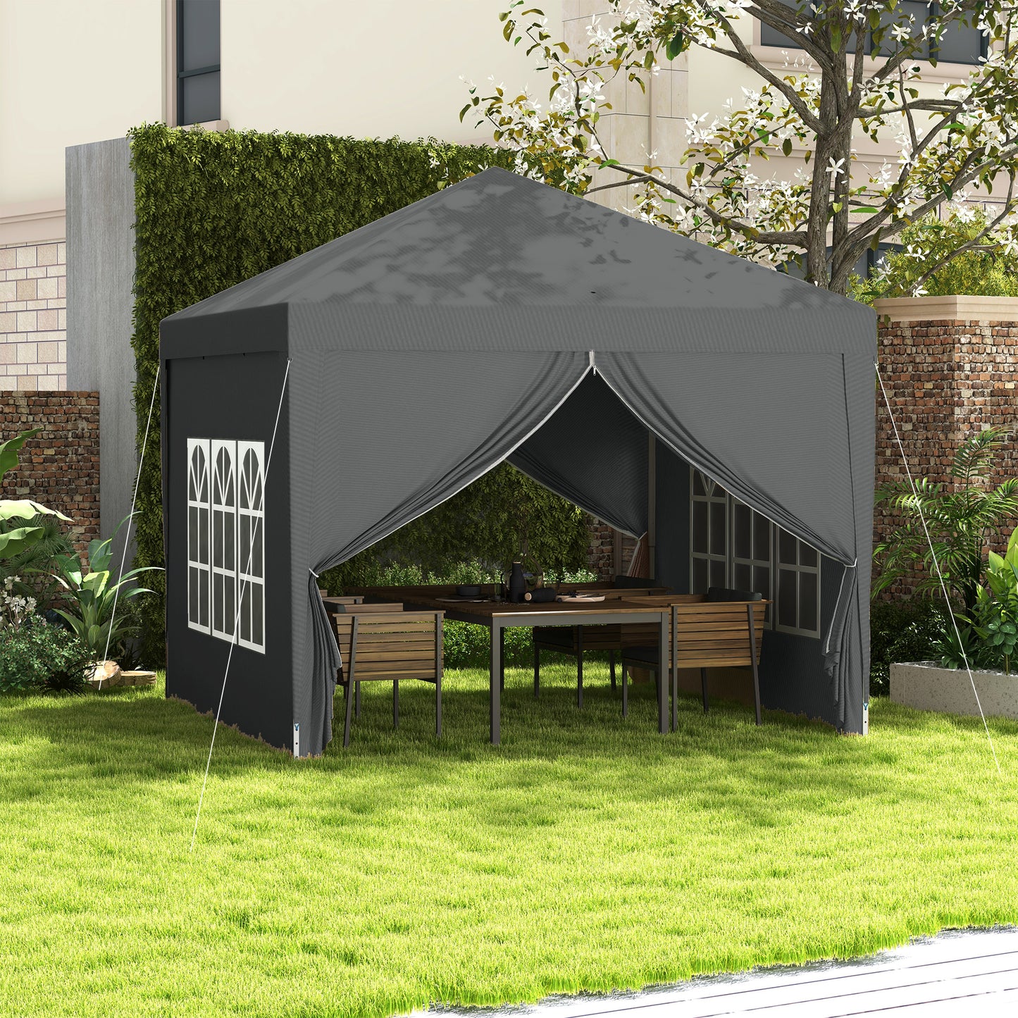 10'x10' Outdoor Pop Up Party Tent Wedding Gazebo Canopy with Carrying Bag (Dark Grey) Pop Up Canopies at Gallery Canada