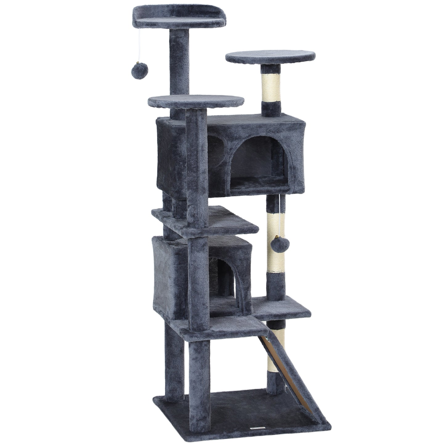 54" Cat Tree, Multi-Level Cat Tower with Scratching Posts, Cat Condos, Bed, Platforms, Ramp, Toy Ball, Dark Grey Cat Towers   at Gallery Canada