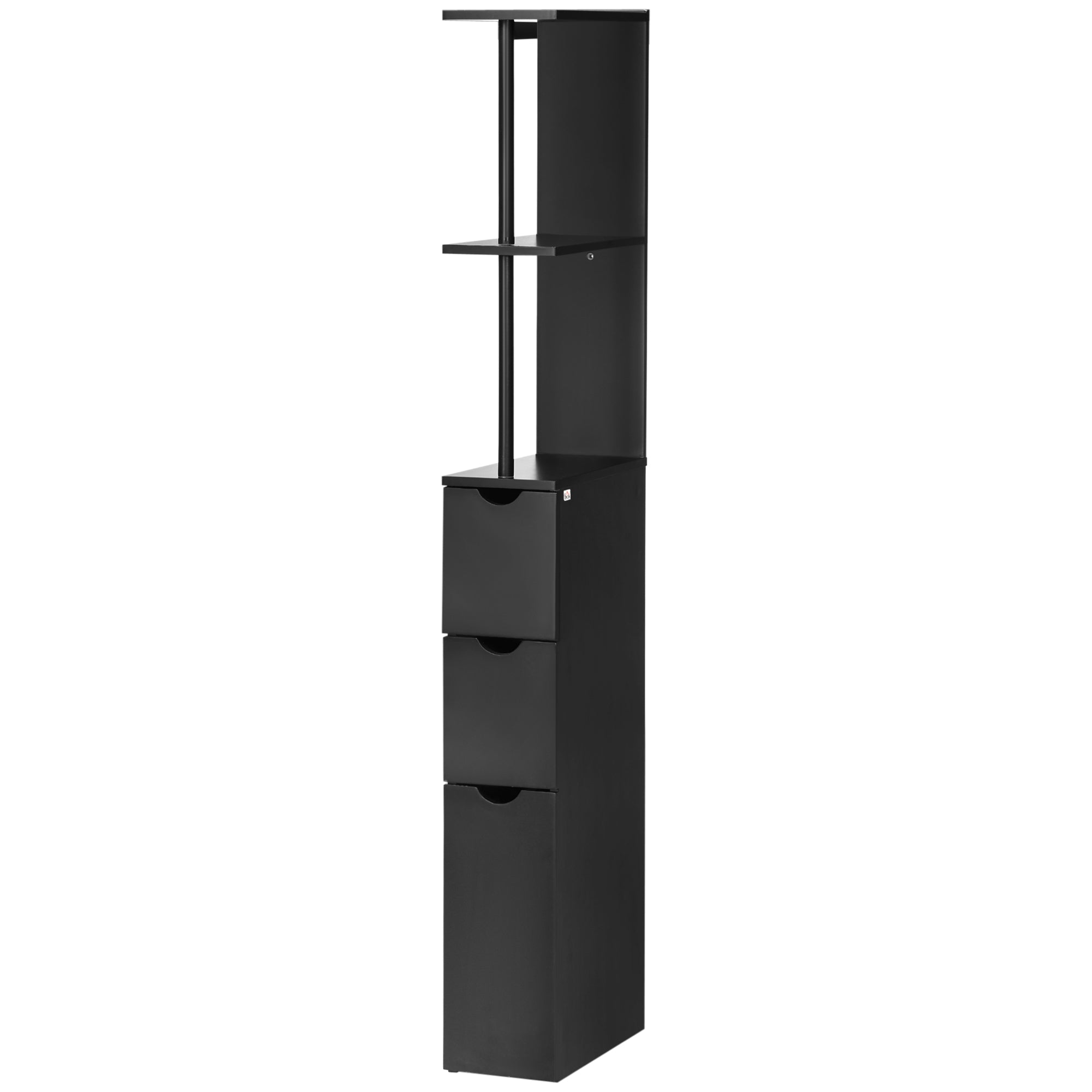 Tall Bathroom Storage Cabinet, Narrow Bathroom Cabinet with Drawers and Open Shelves for Small Spaces, Black Bathroom Cabinets   at Gallery Canada