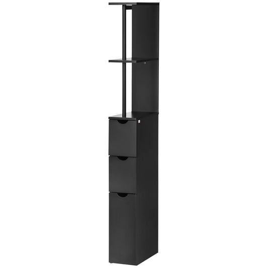 Tall Bathroom Storage Cabinet, Narrow Bathroom Cabinet with Drawers and Open Shelves for Small Spaces, Black Bathroom Cabinets   at Gallery Canada